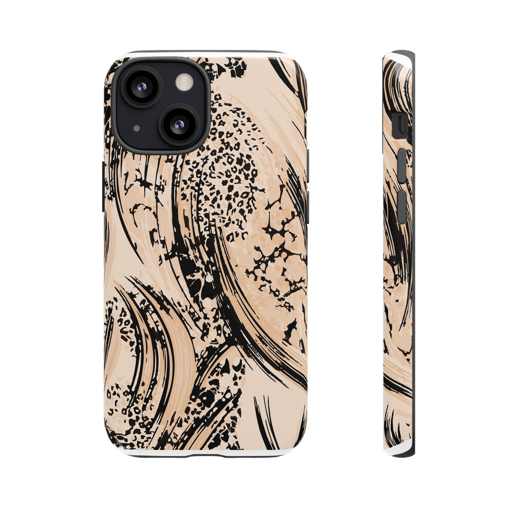 Abstract Brushstroke Phone Case — Neutral Beige & Black Artistic Protective Cover