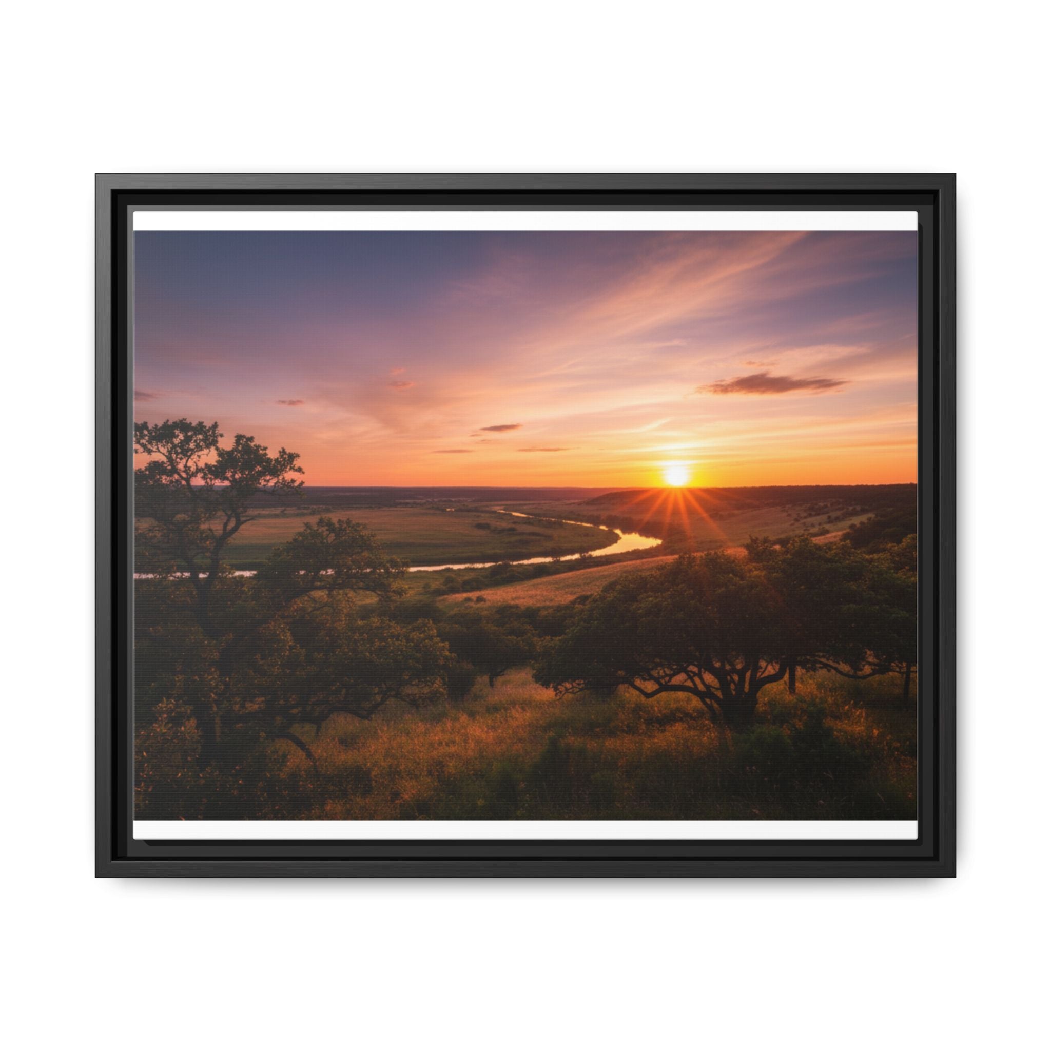 Sunset River Matte Canvas Framed Wall Art