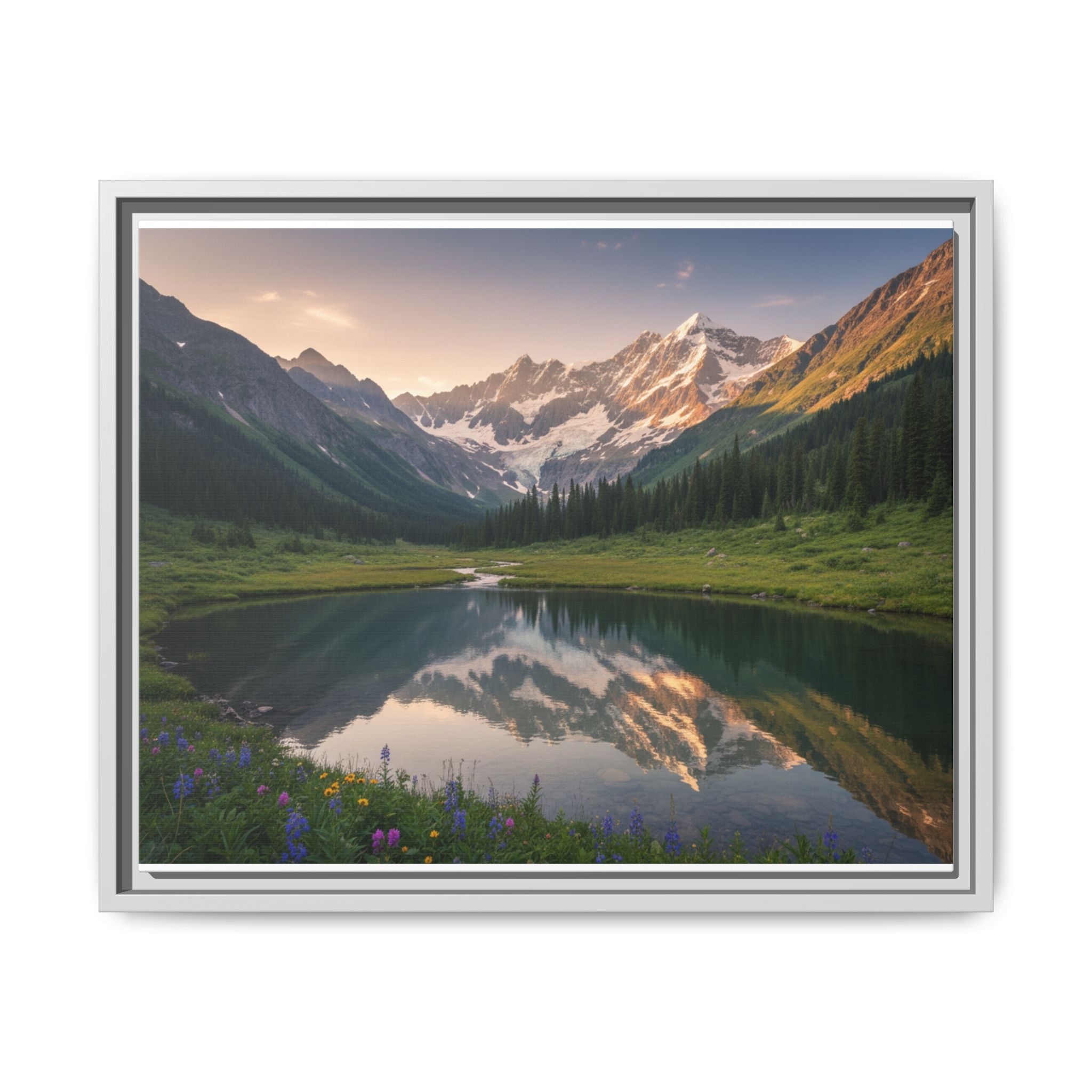 Matte Framed Canvas - Mountain Lake Landscape Wall Art
