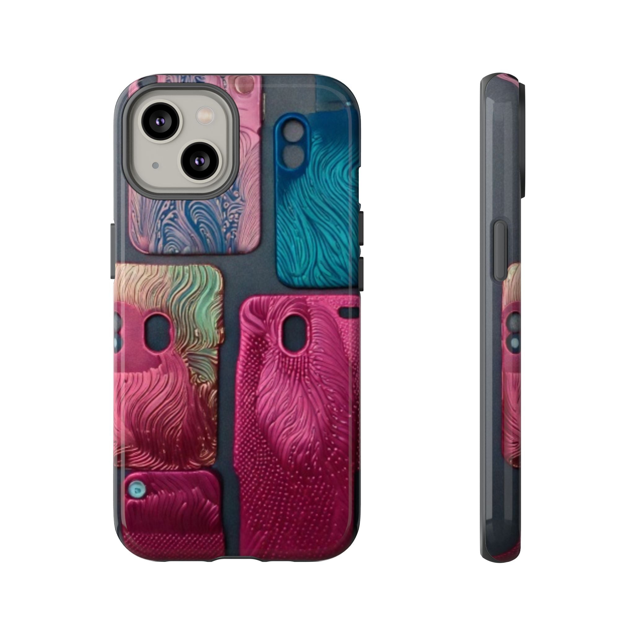 Tough Case - Colorful Textured Phone Case (Protective, Artistic Swirl Design)