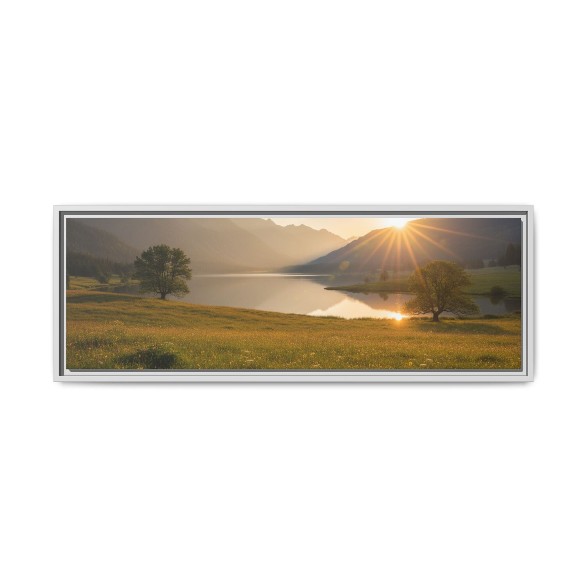 Sunrise Mountain Lake Matte Canvas — Framed Landscape Wall Art