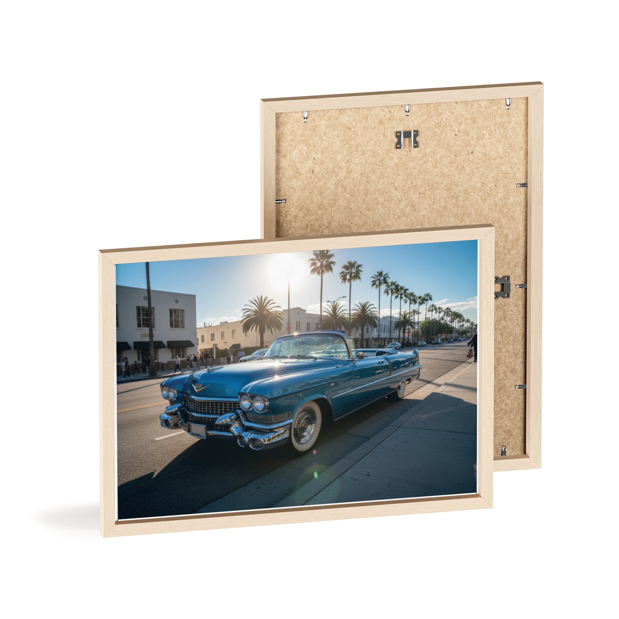 Framed Vintage Cadillac Poster – Retro Palm-Tree Coastal Car Wall Art