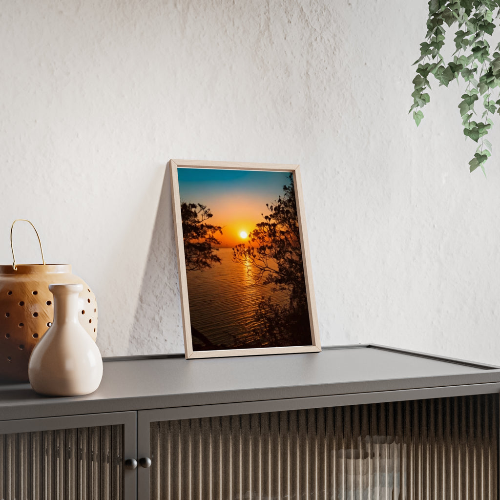 Sunset Coastal Poster with Wooden Frame — Framed Beach Wall Art