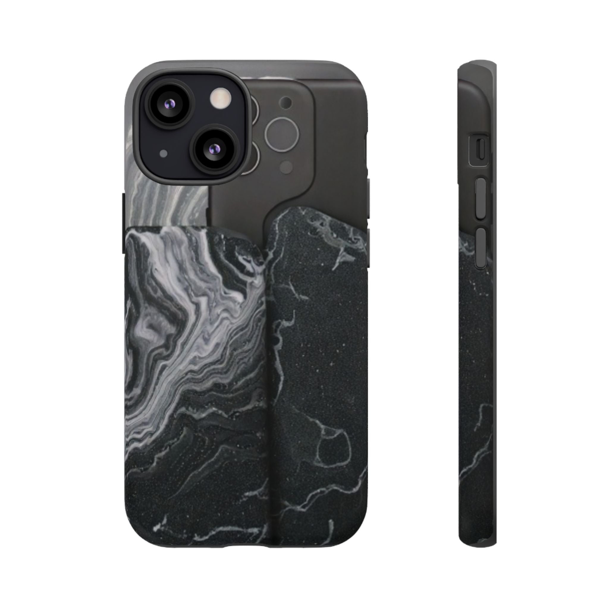 Black Marble Tough Phone Case — Protective iPhone Cover with Marble Texture