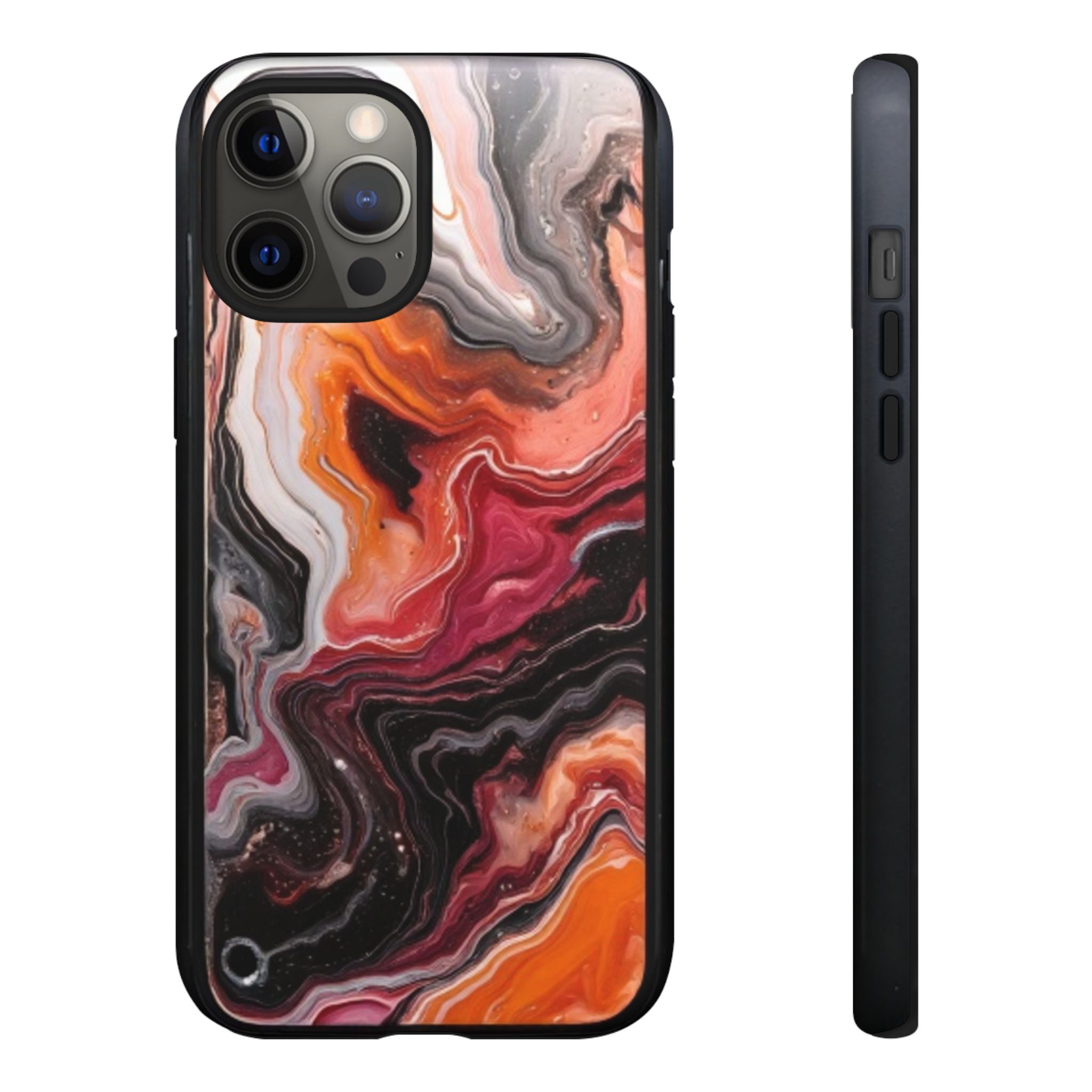 Marble Swirl Tough Phone Case — Orange Red Abstract Protective Cover