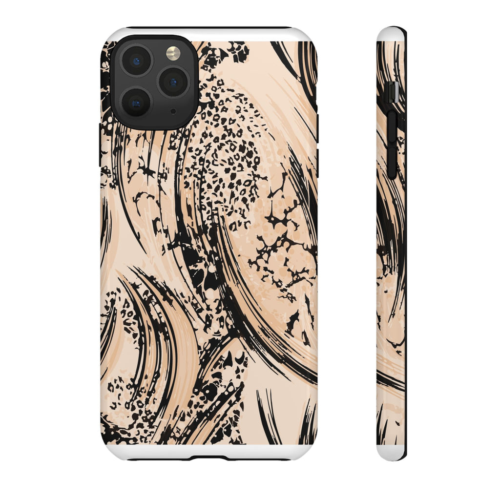 Abstract Brushstroke Phone Case — Neutral Beige & Black Artistic Protective Cover