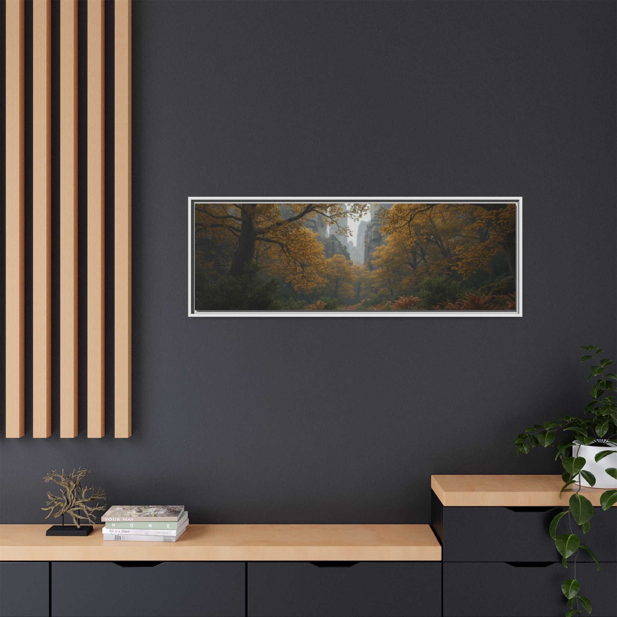 Autumn Forest Path Matte Canvas Print — Framed Wall Art