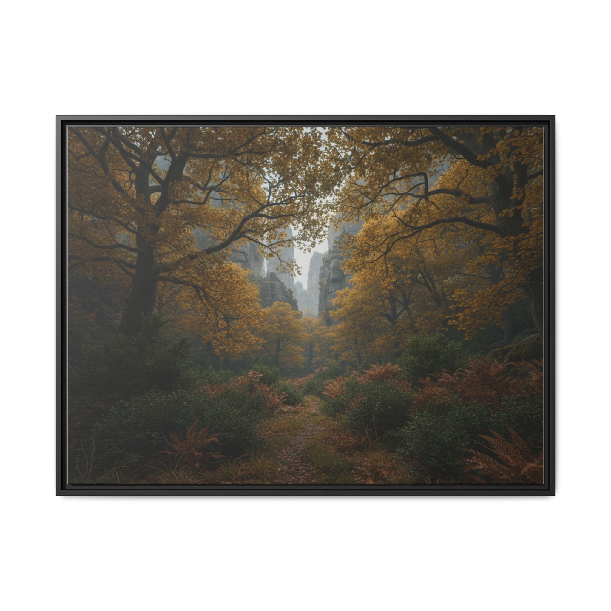 Autumn Forest Path Matte Canvas Print — Framed Wall Art