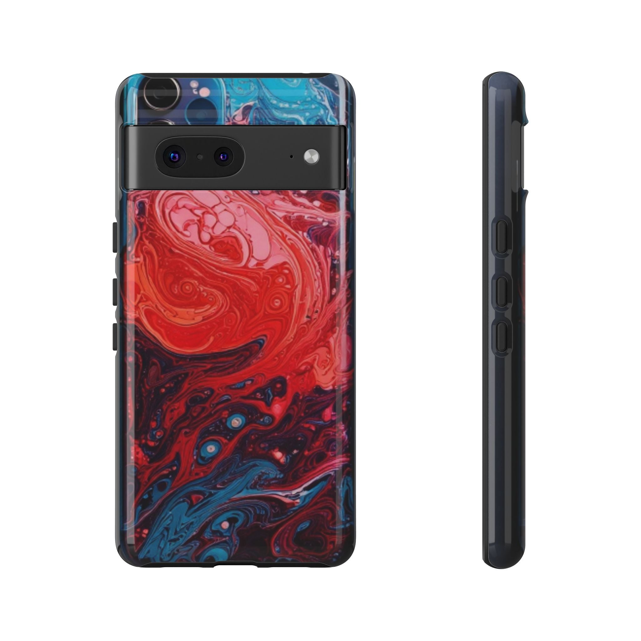 Abstract Red & Blue Swirl Tough Phone Case — Protective iPhone Cover with Fluid Art Design