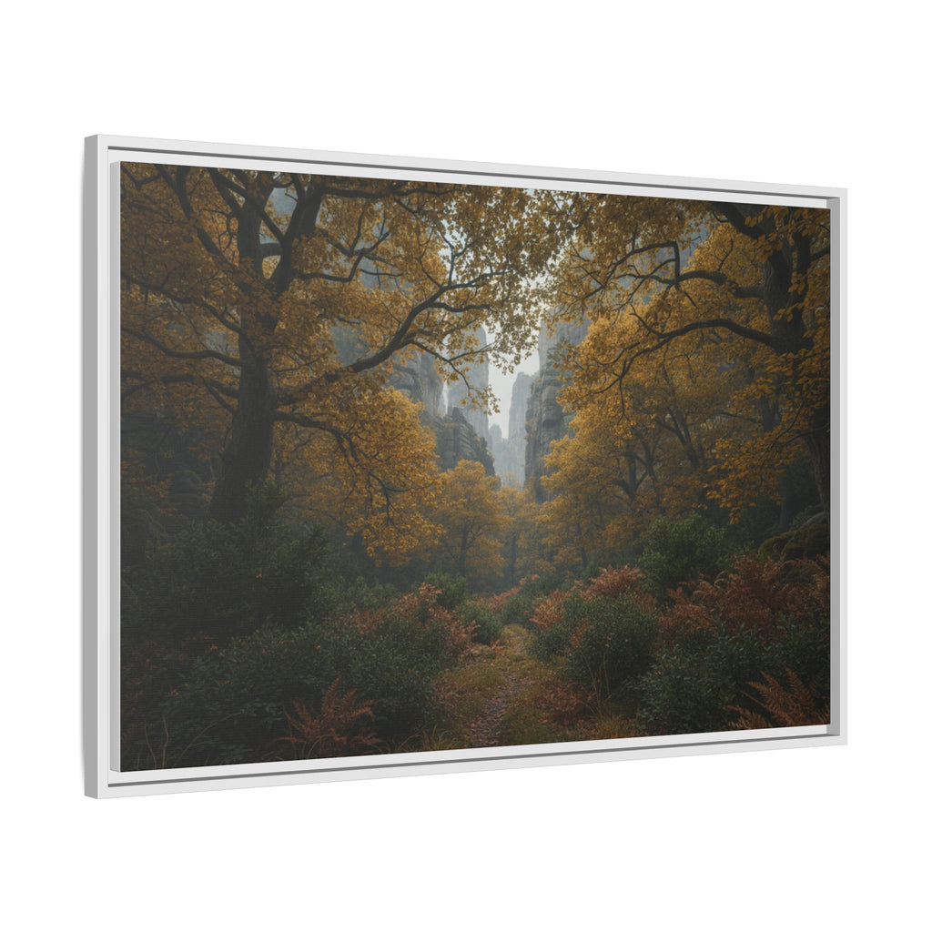 Autumn Forest Path Matte Canvas Print — Framed Wall Art