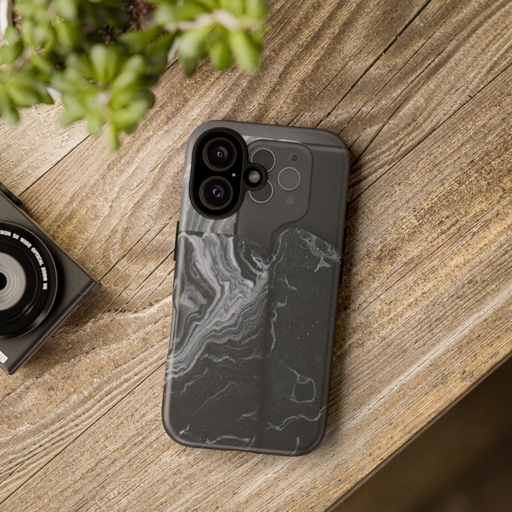 Black Marble Tough Phone Case — Protective iPhone Cover with Marble Texture