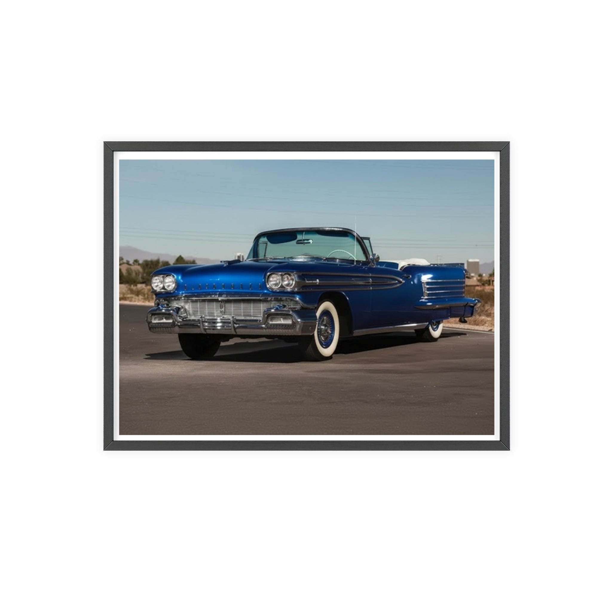 Framed Vintage Blue Classic Car Poster — Retro Automobile Wall Art