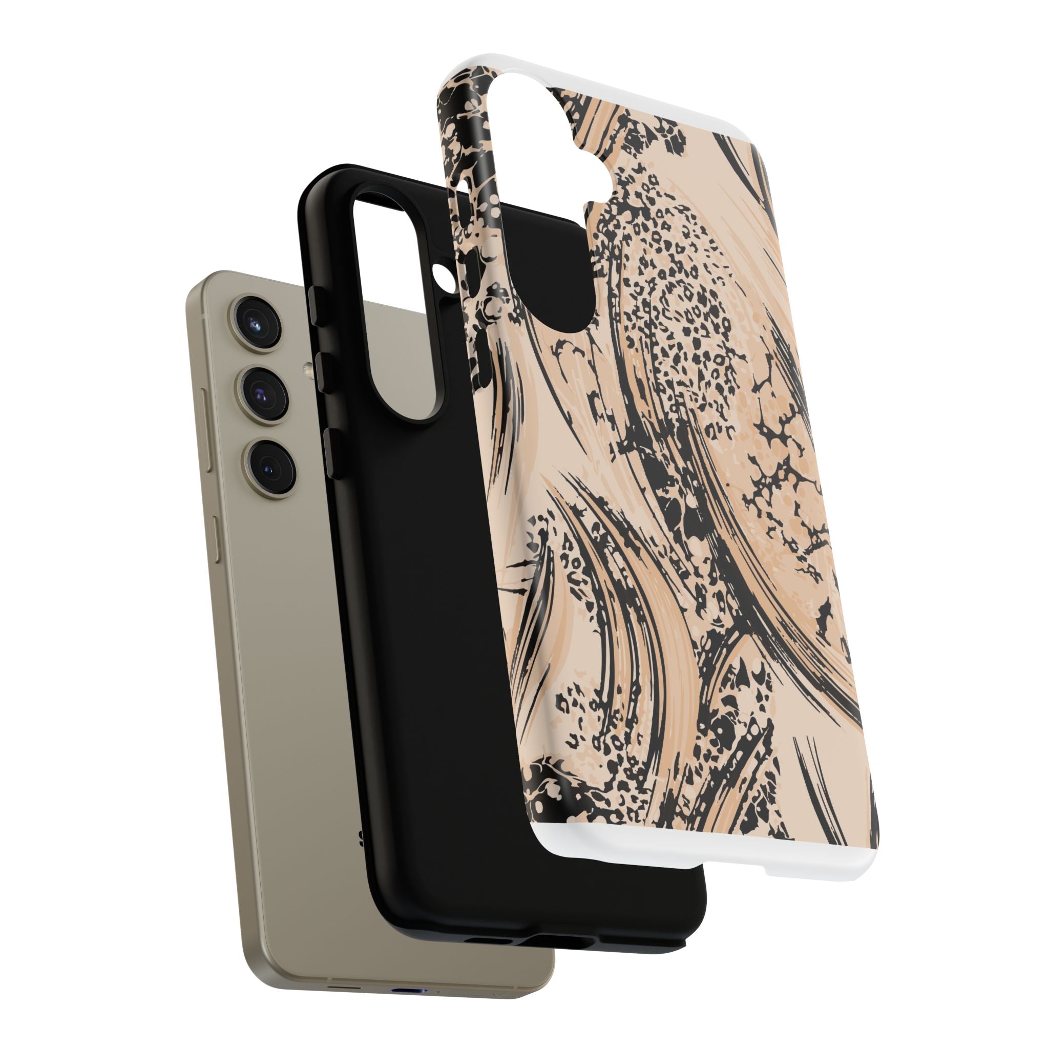 Abstract Brushstroke Phone Case — Neutral Beige & Black Artistic Protective Cover