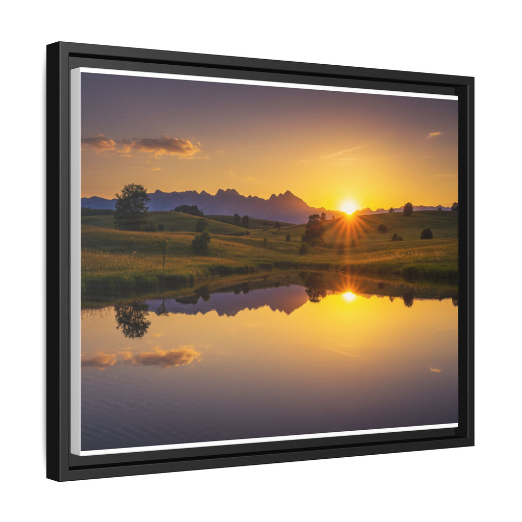 Framed Matte Canvas Sunset Landscape — Serene Lake Reflection Wall Art