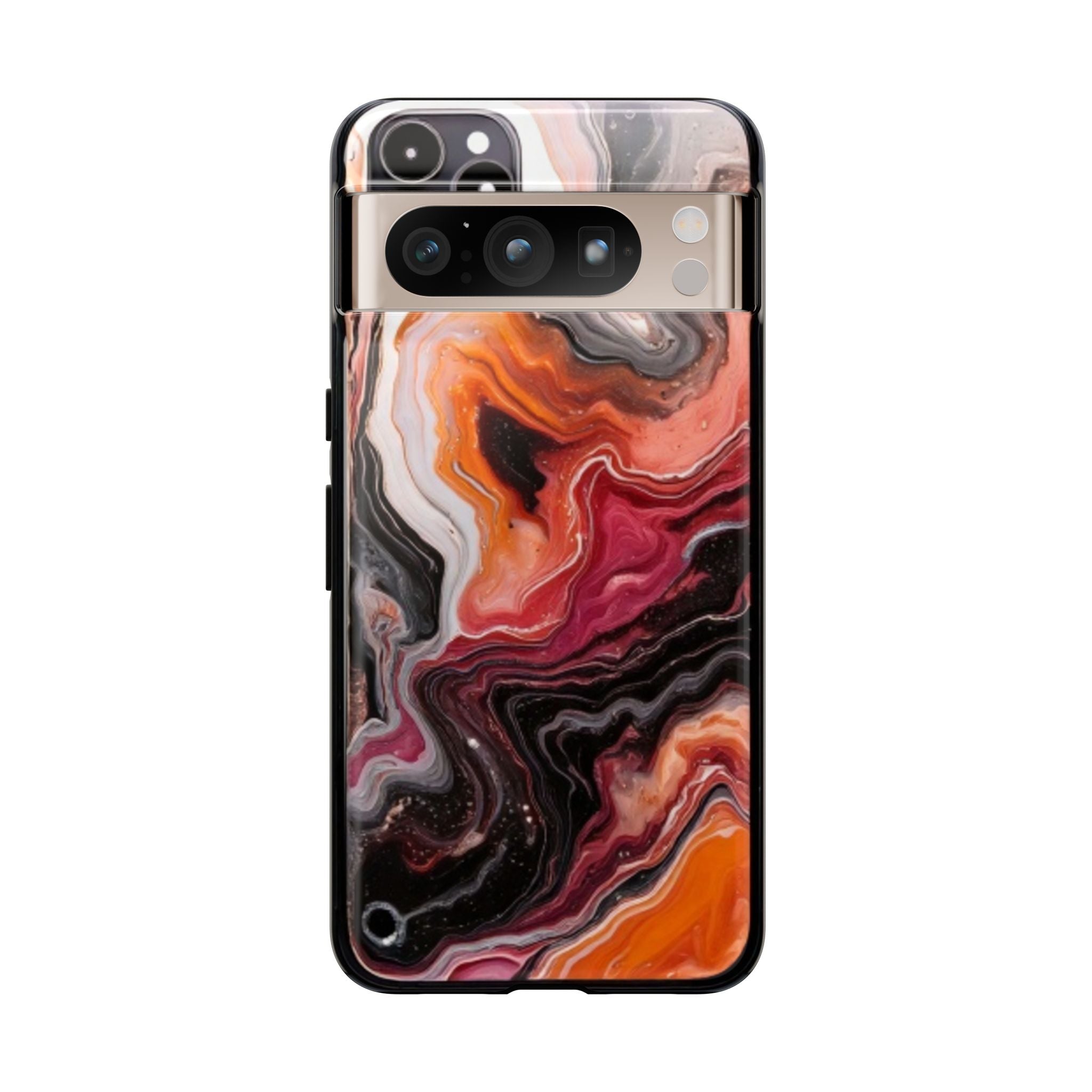 Marble Swirl Tough Phone Case — Orange Red Abstract Protective Cover