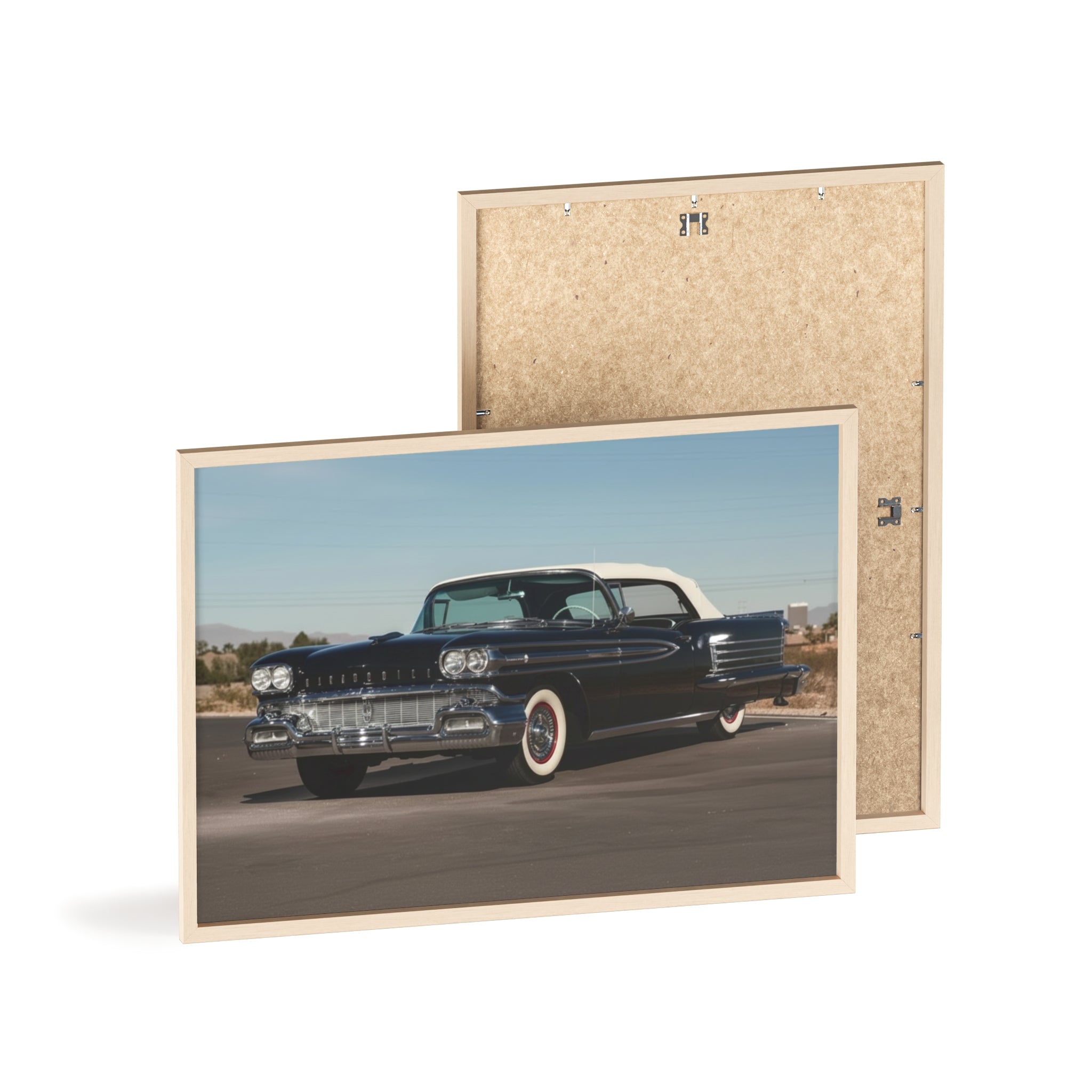 Vintage Black Classic Car Poster with Wooden Frame — Retro Automobile Wall Art