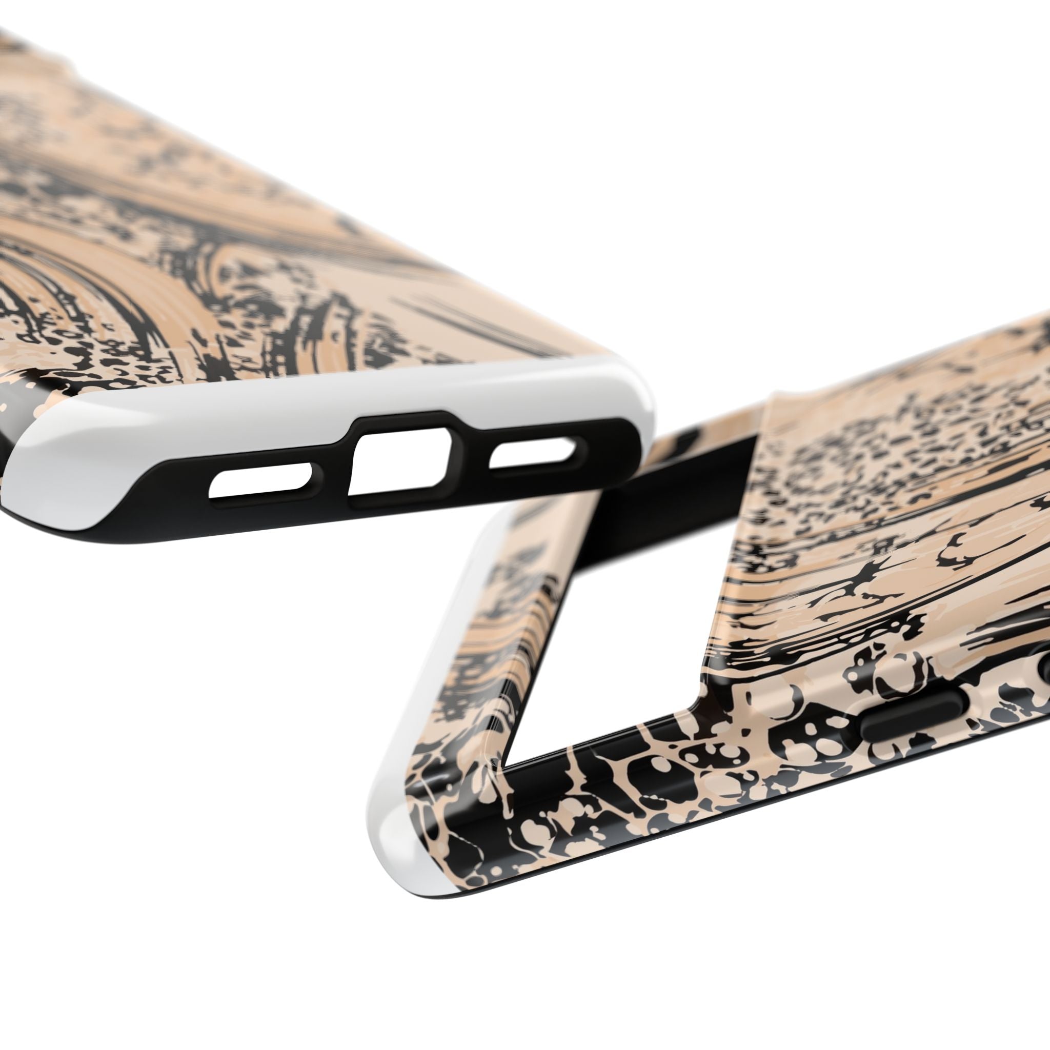 Abstract Brushstroke Phone Case — Neutral Beige & Black Artistic Protective Cover