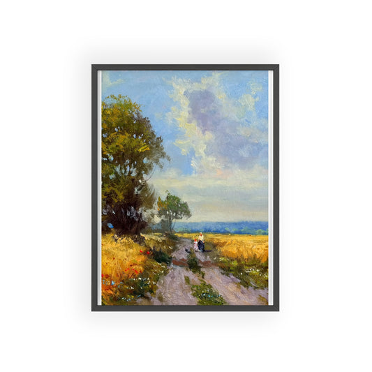 Framed Countryside Landscape Poster — Rustic Wooden Frame Wall Art