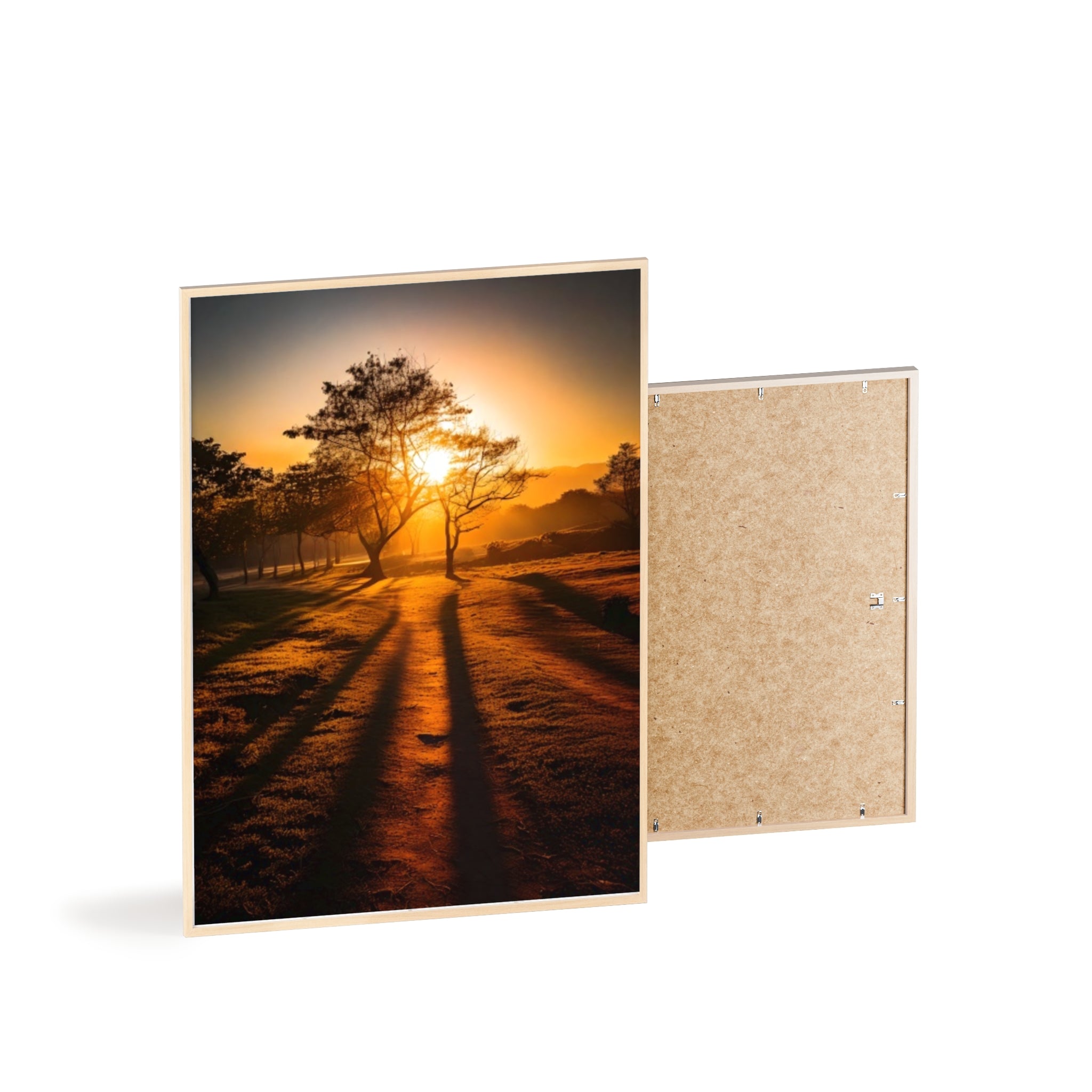 Sunrise Forest Poster — Framed Wooden Wall Art (Sunlit Trees)