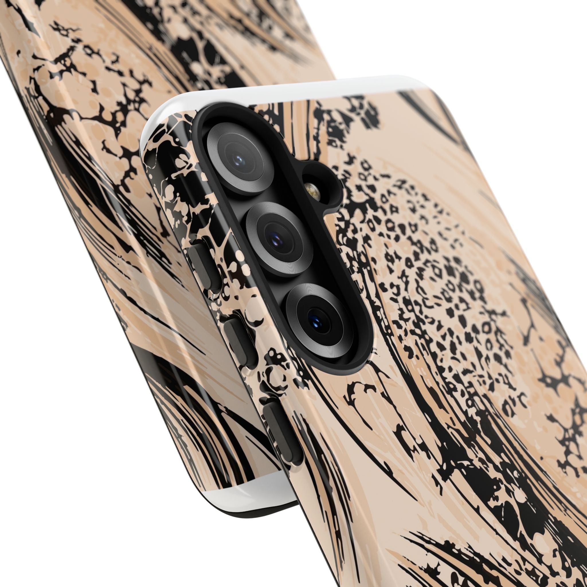 Abstract Brushstroke Phone Case — Neutral Beige & Black Artistic Protective Cover