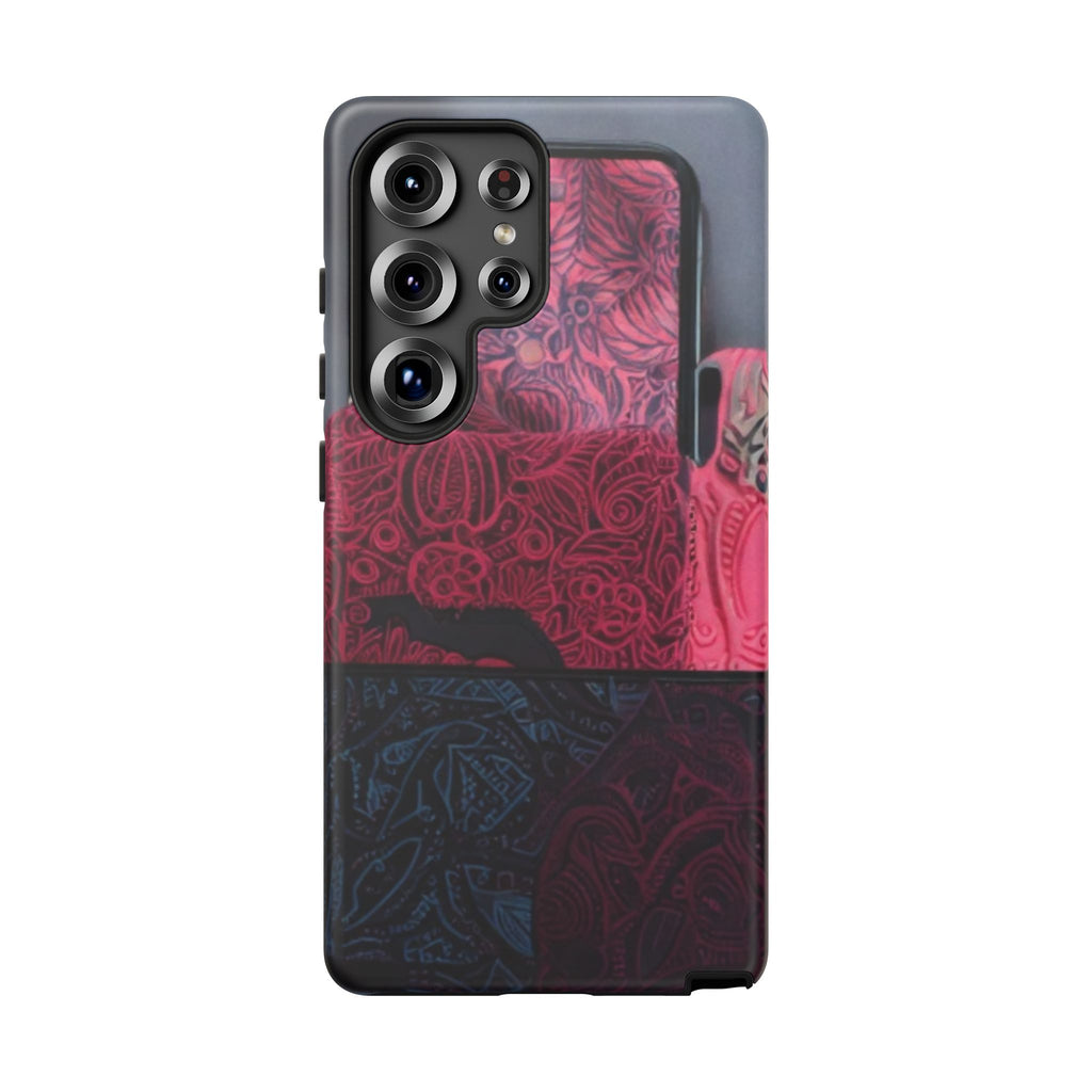 Floral Patchwork Tough Phone Case — Pink & Navy Doodle Design