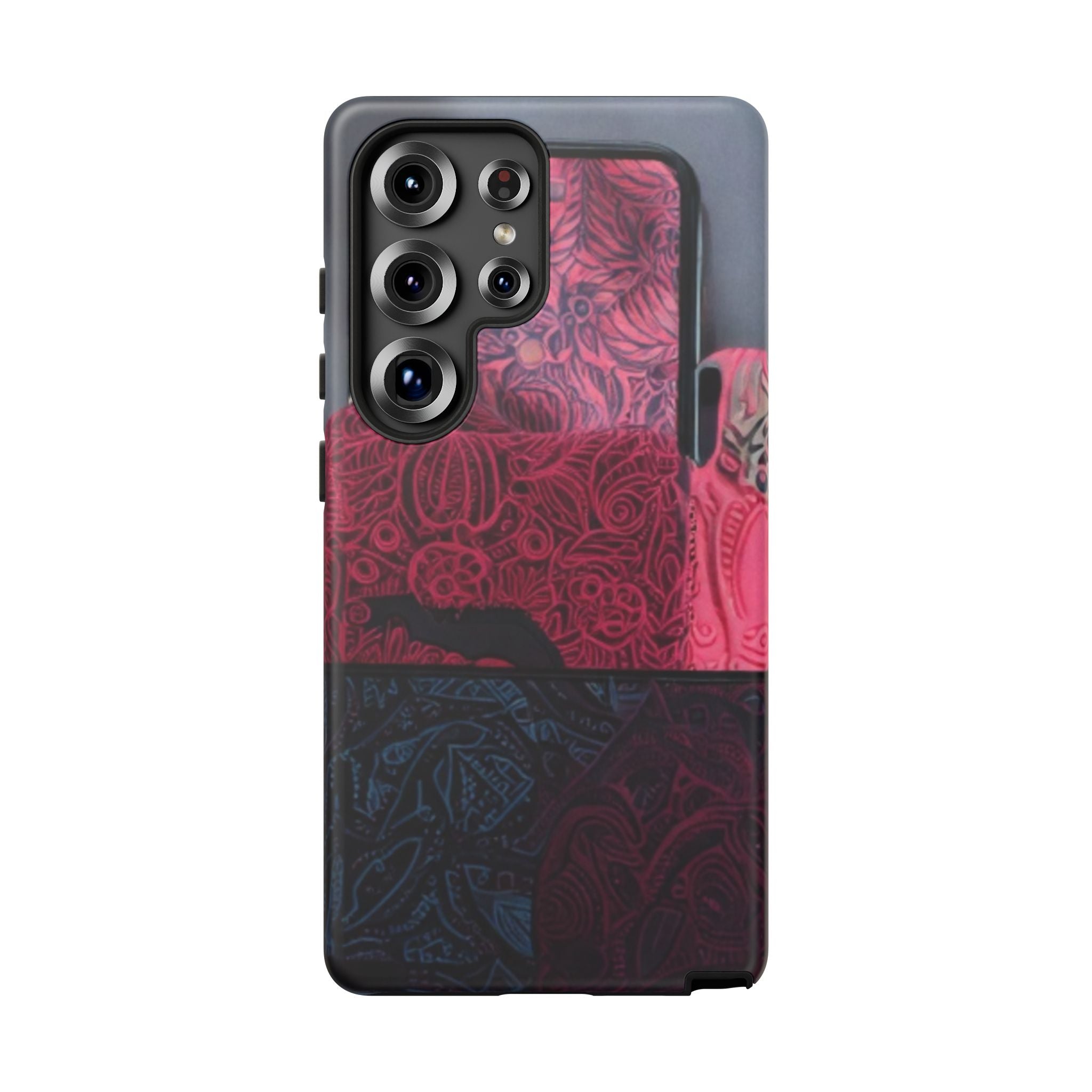 Floral Patchwork Tough Phone Case — Pink & Navy Doodle Design