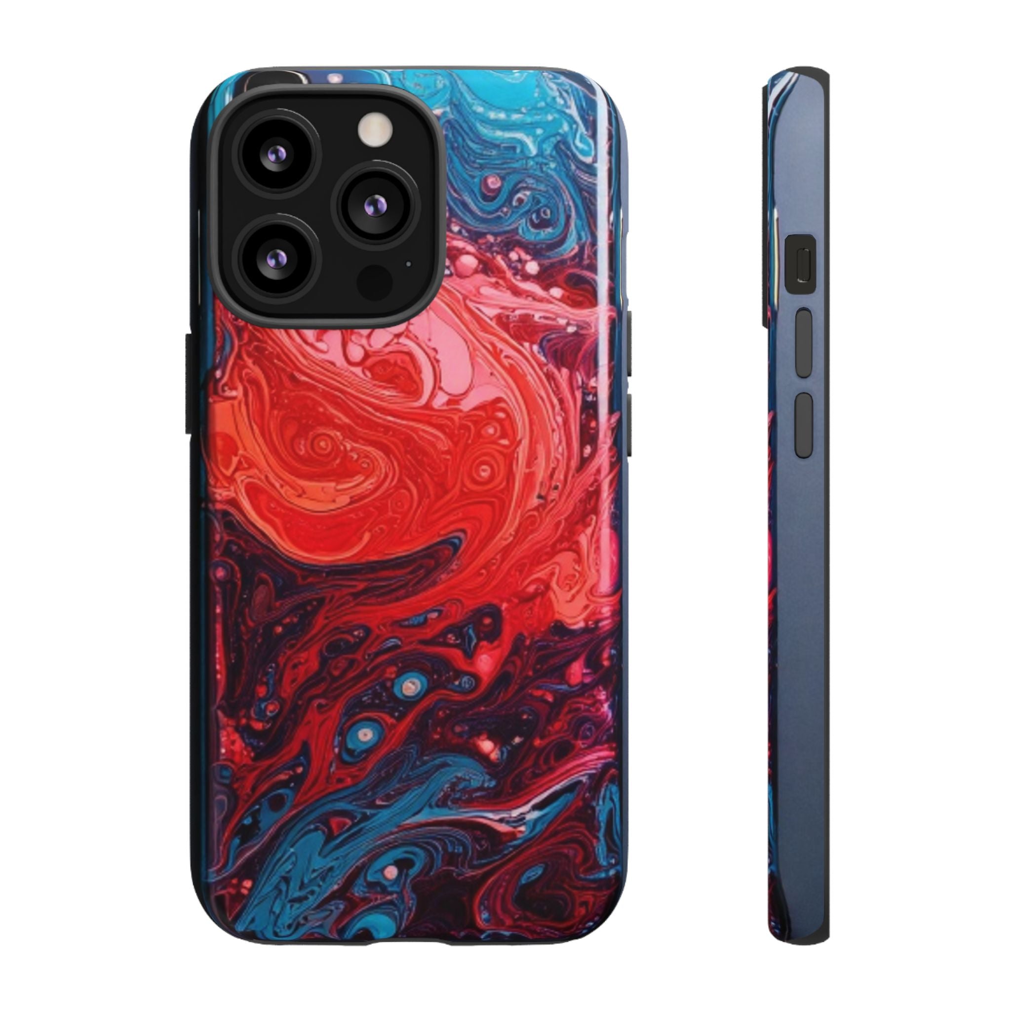 Abstract Red & Blue Swirl Tough Phone Case — Protective iPhone Cover with Fluid Art Design
