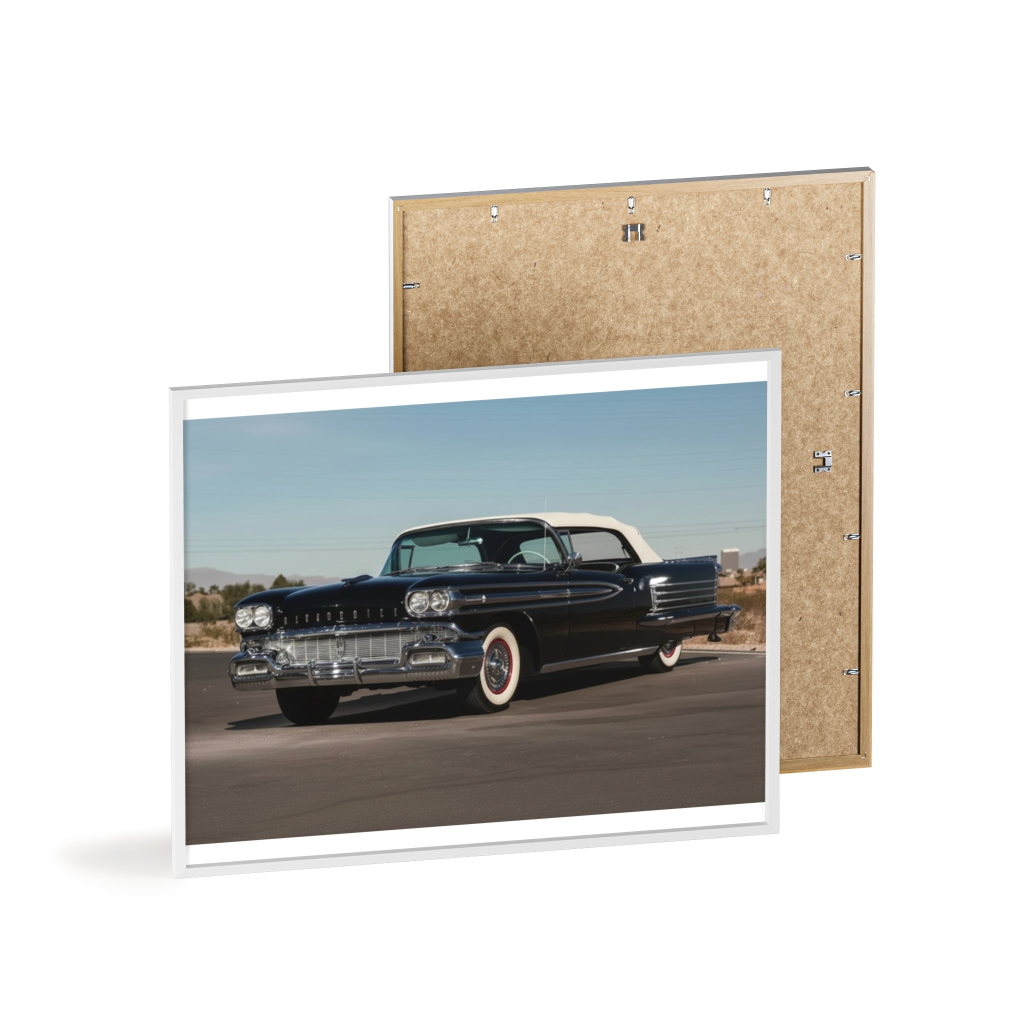 Vintage Black Classic Car Poster with Wooden Frame — Retro Automobile Wall Art