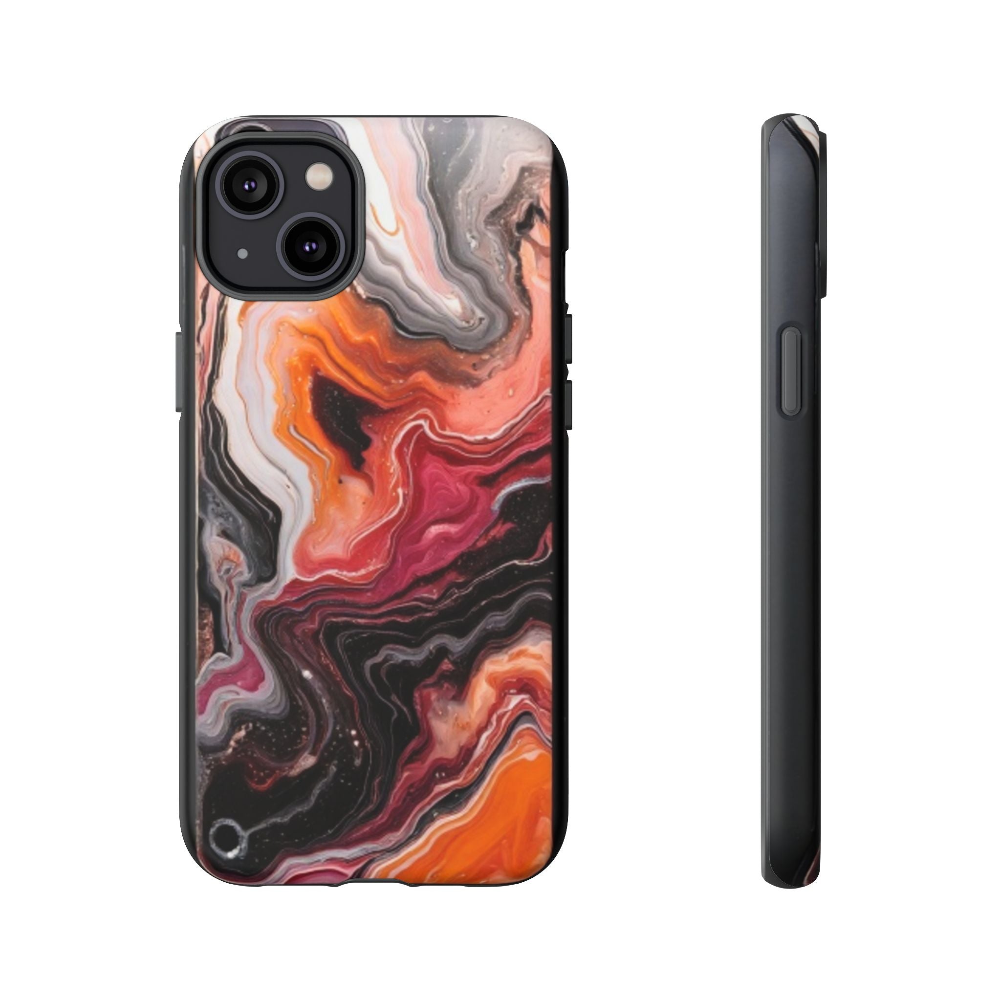 Marble Swirl Tough Phone Case — Orange Red Abstract Protective Cover