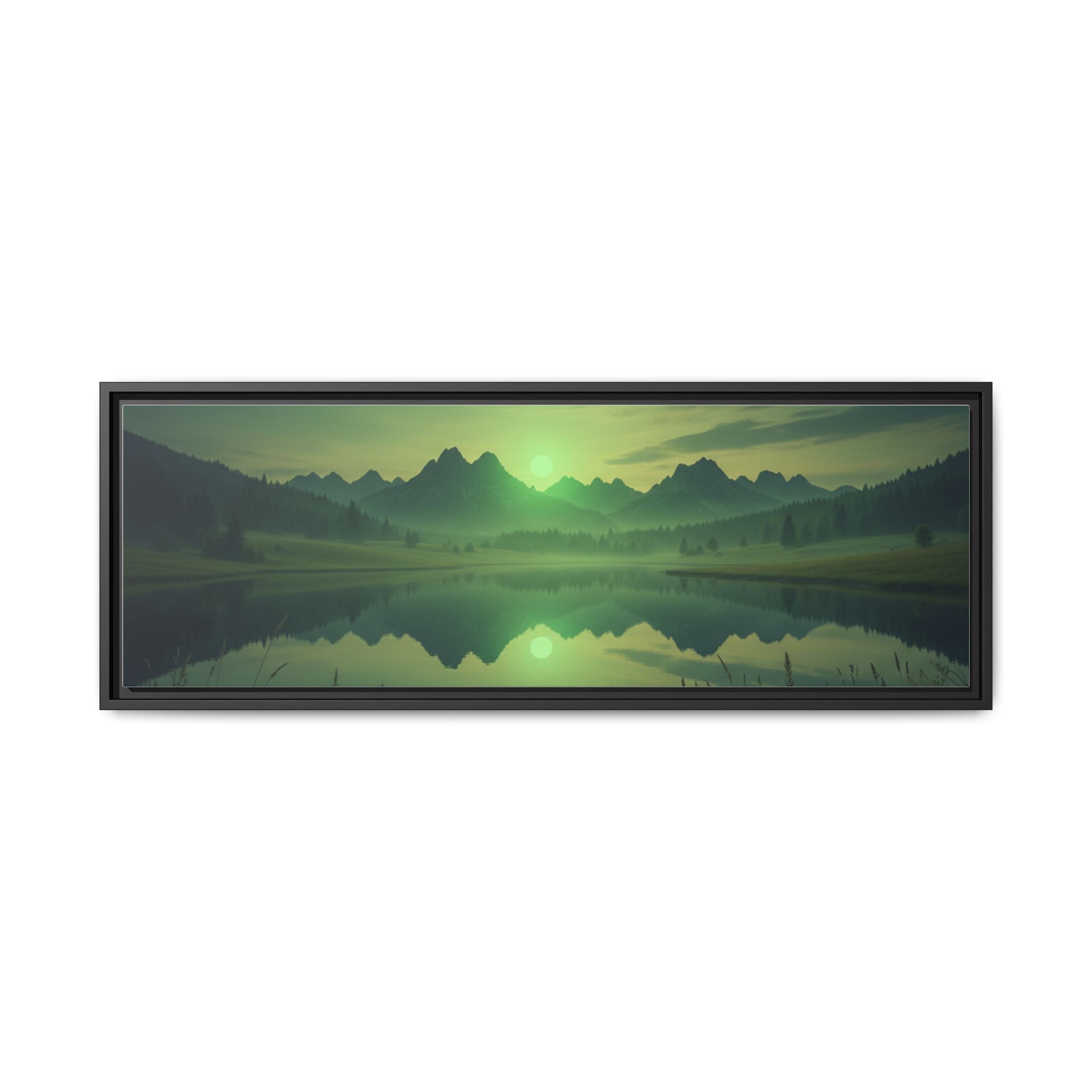 Framed Matte Canvas Print — Serene Green Mountain Lake Landscape