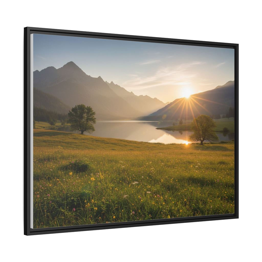 Sunrise Mountain Lake Matte Canvas — Framed Landscape Wall Art