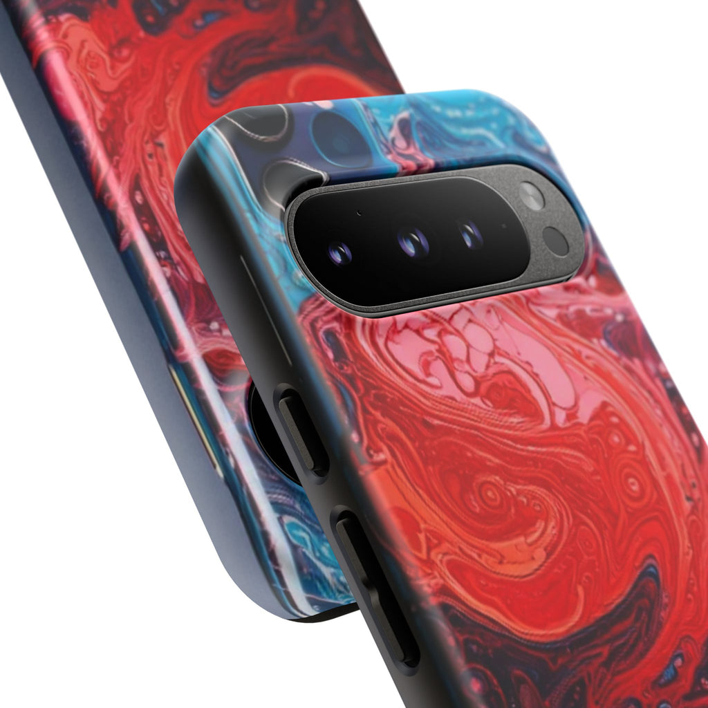 Abstract Red & Blue Swirl Tough Phone Case — Protective iPhone Cover with Fluid Art Design