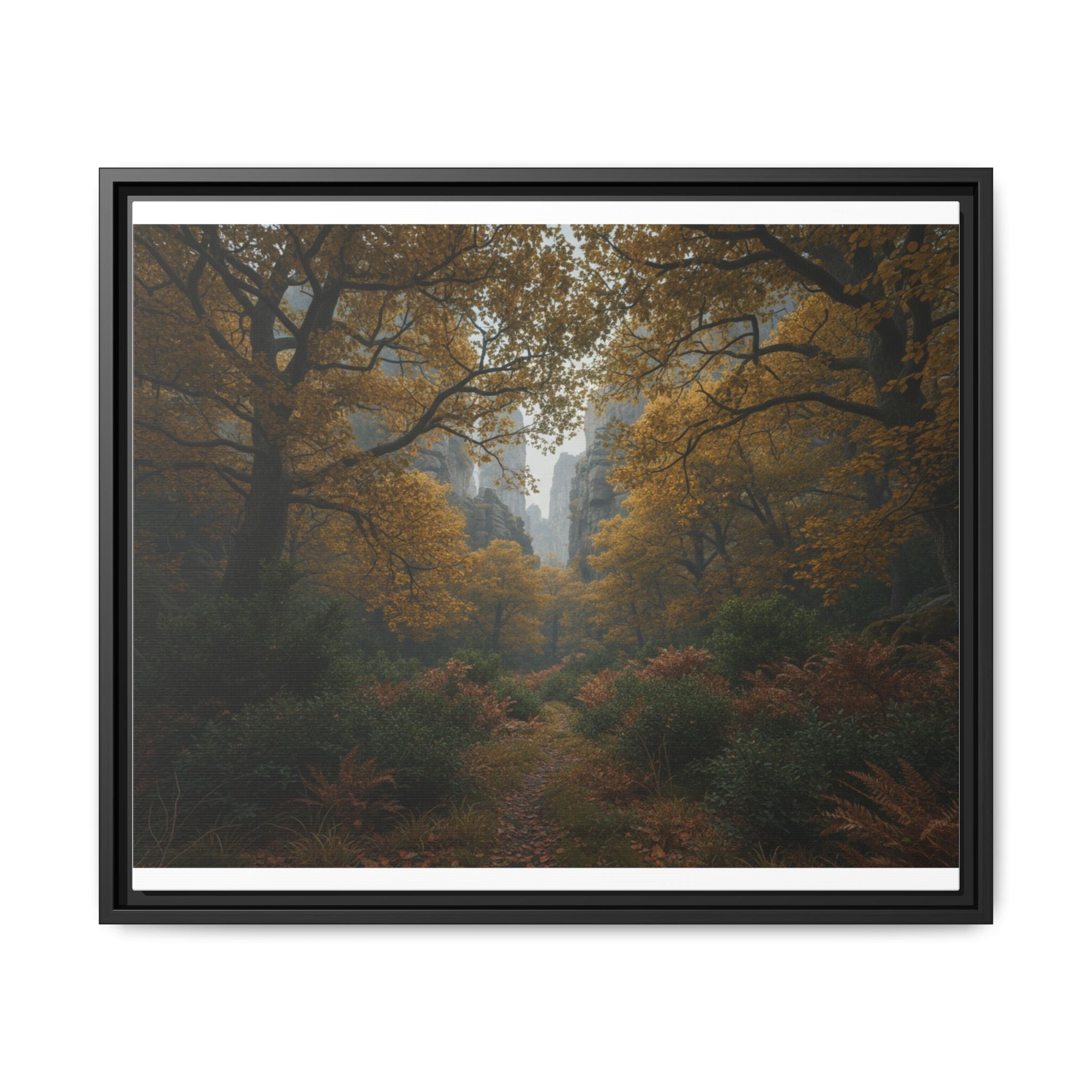 Autumn Forest Path Matte Canvas Print — Framed Wall Art