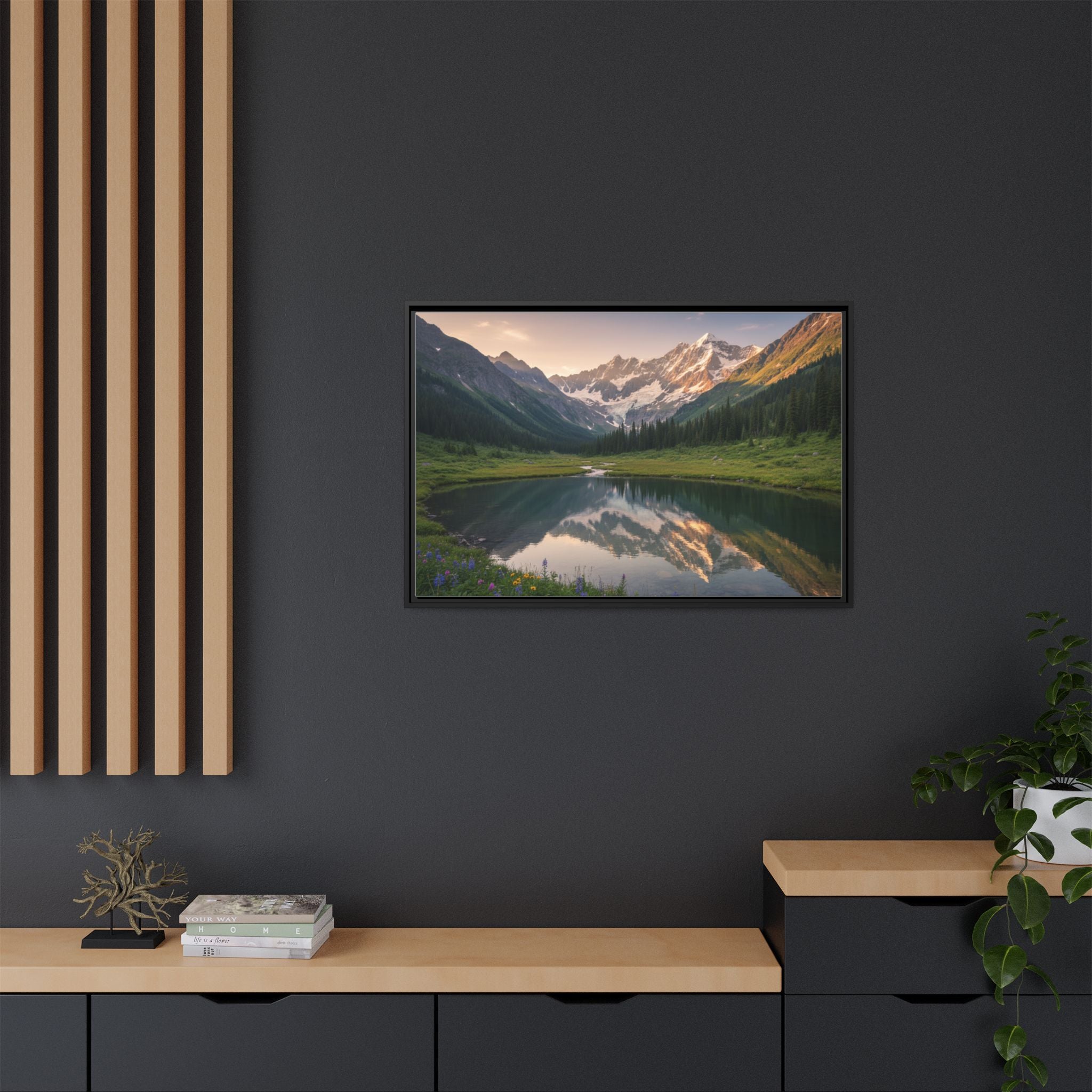 Matte Framed Canvas - Mountain Lake Landscape Wall Art