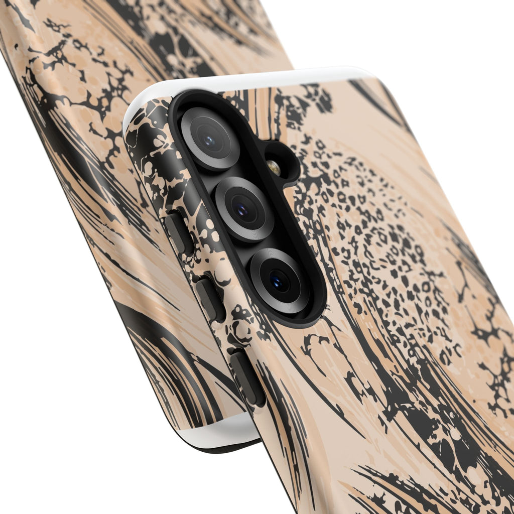 Abstract Brushstroke Phone Case — Neutral Beige & Black Artistic Protective Cover