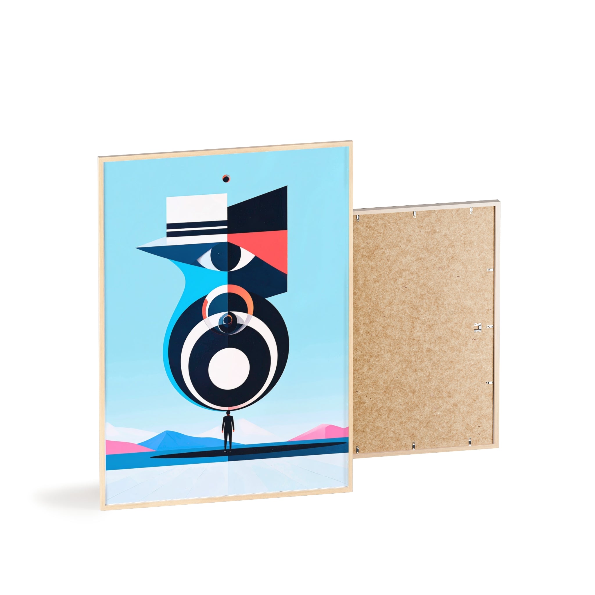 Abstract Geometric Bird Poster with Wooden Frame — Modern Minimalist Wall Art