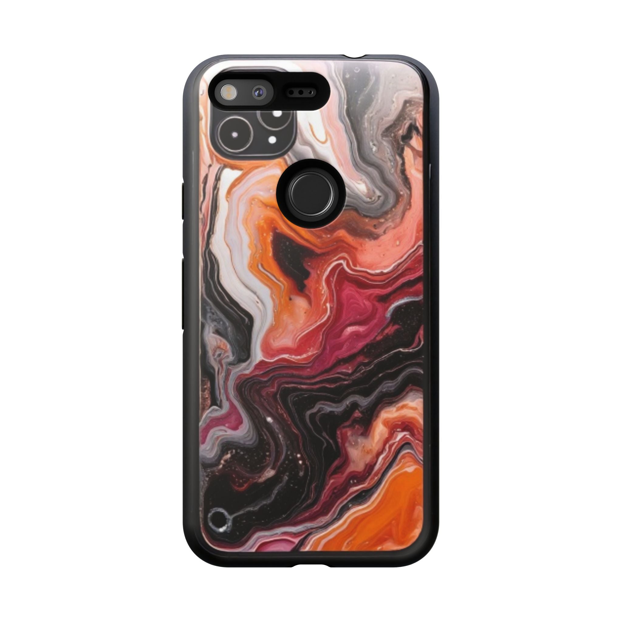 Marble Swirl Tough Phone Case — Orange Red Abstract Protective Cover
