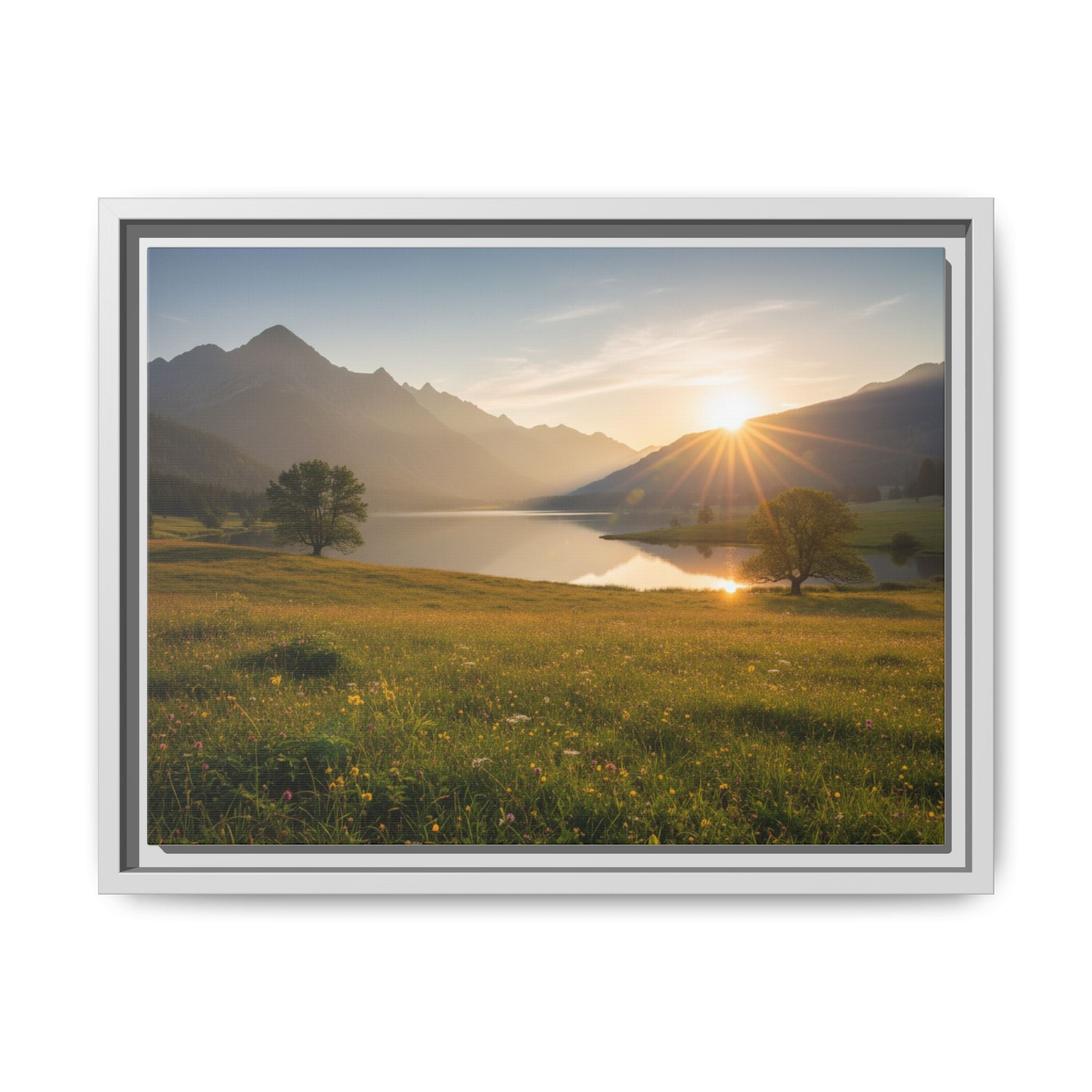 Sunrise Mountain Lake Matte Canvas — Framed Landscape Wall Art