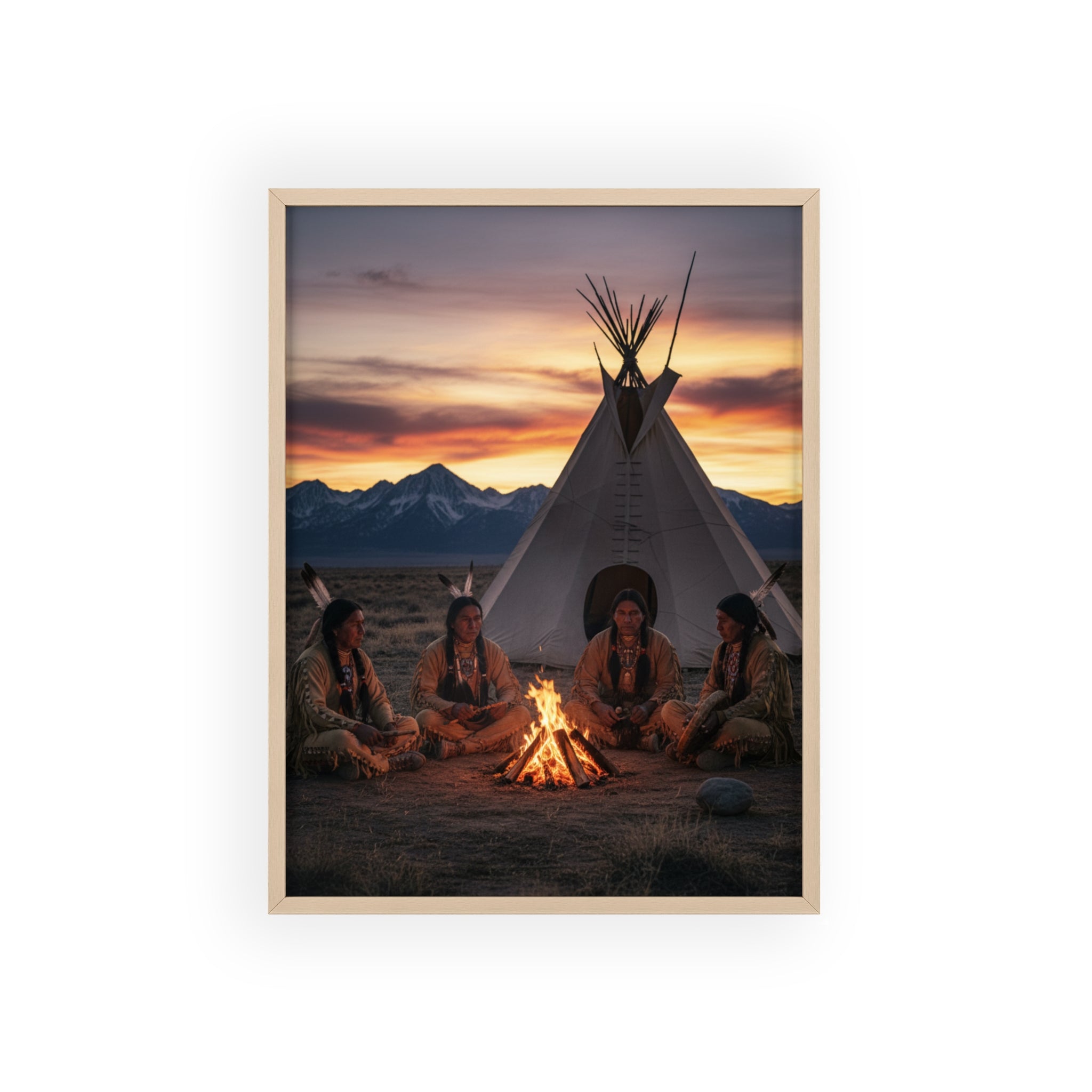 Framed Campfire Teepee Poster — Native Gathering Wall Art