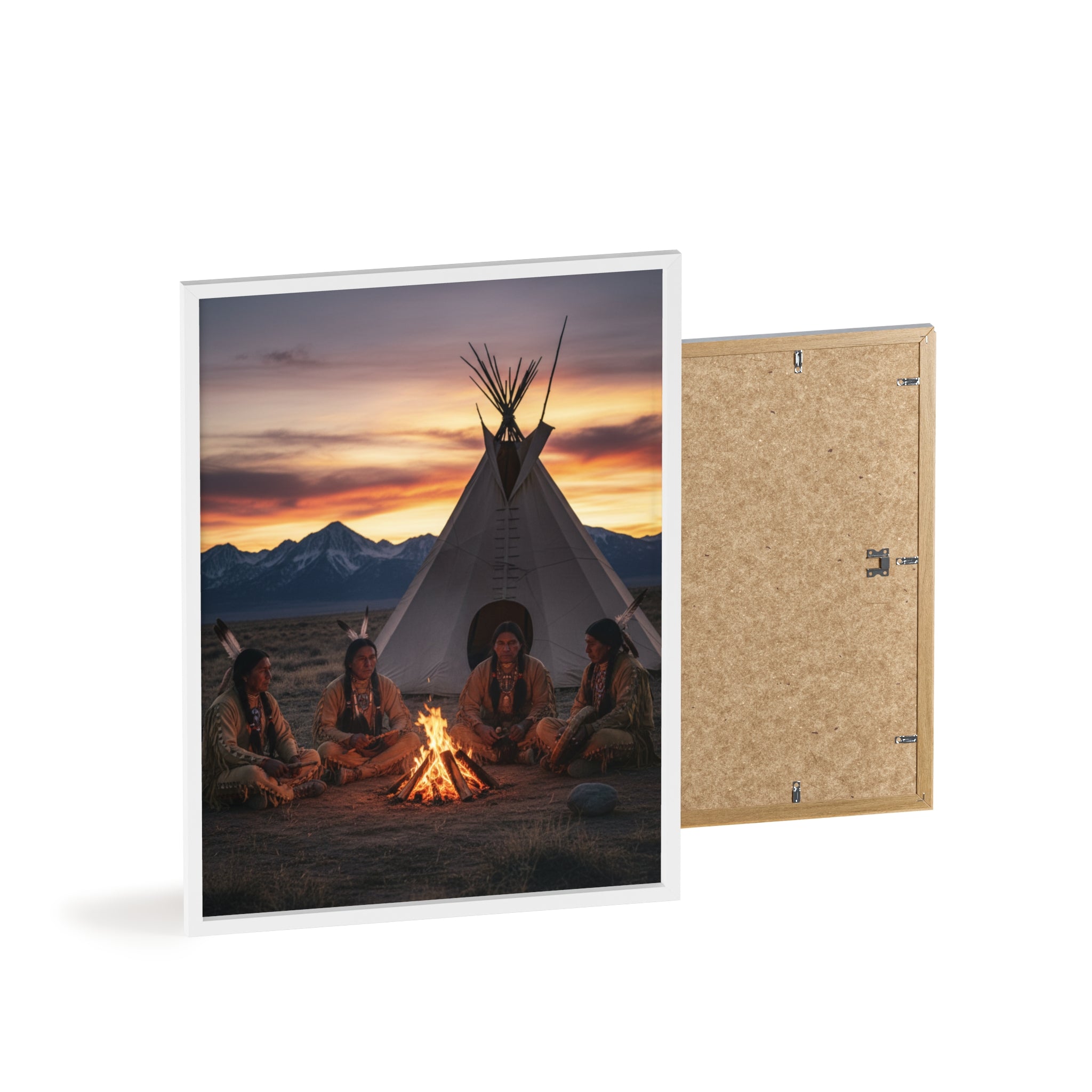 Framed Campfire Teepee Poster — Native Gathering Wall Art