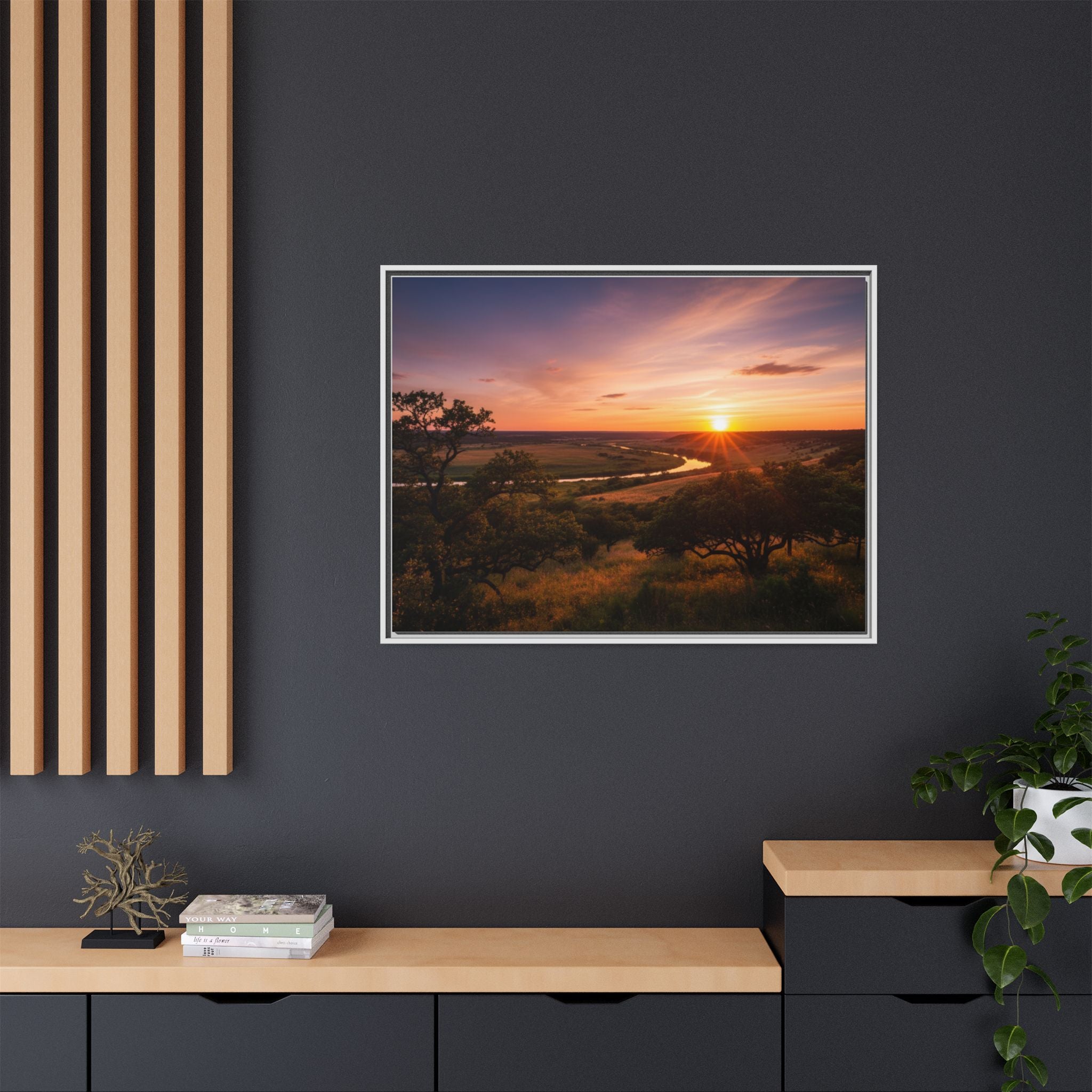 Sunset River Matte Canvas Framed Wall Art