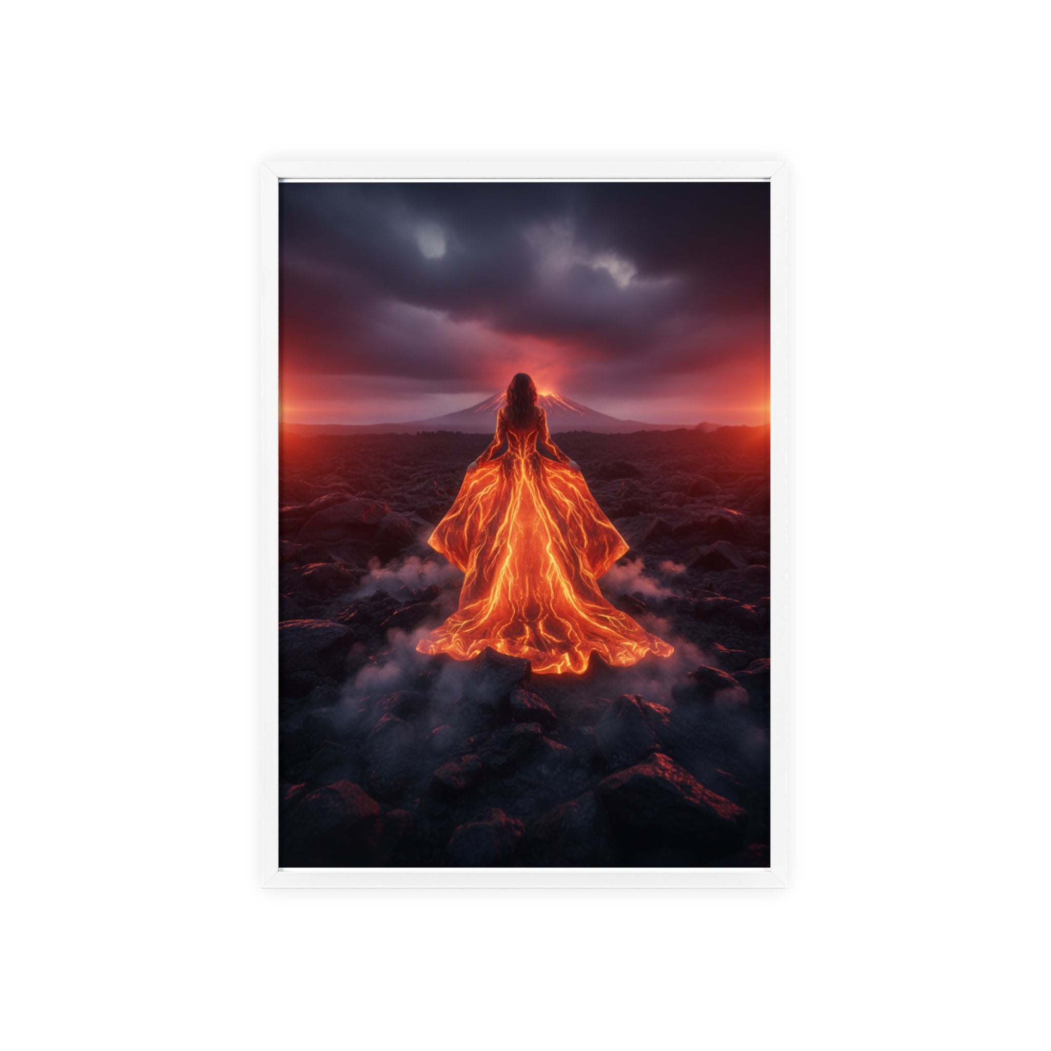 Fiery Goddess Lava Art Poster with Wooden Frame