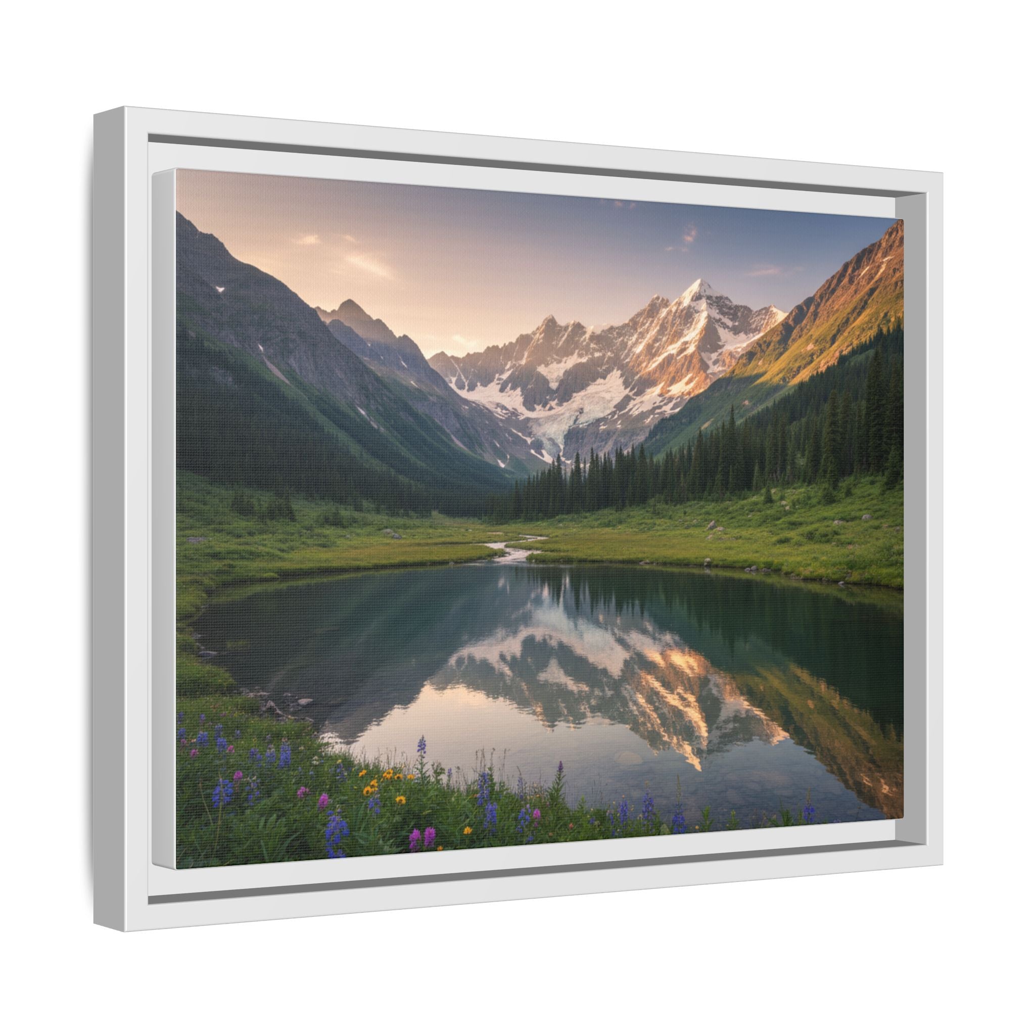 Matte Framed Canvas - Mountain Lake Landscape Wall Art