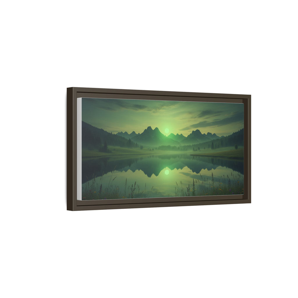 Framed Matte Canvas Print — Serene Green Mountain Lake Landscape