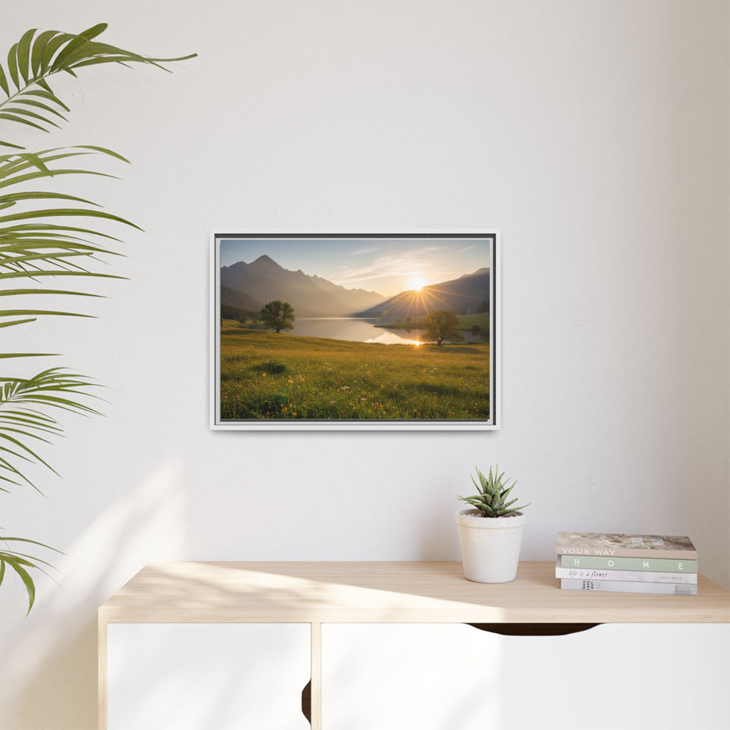 Sunrise Mountain Lake Matte Canvas — Framed Landscape Wall Art
