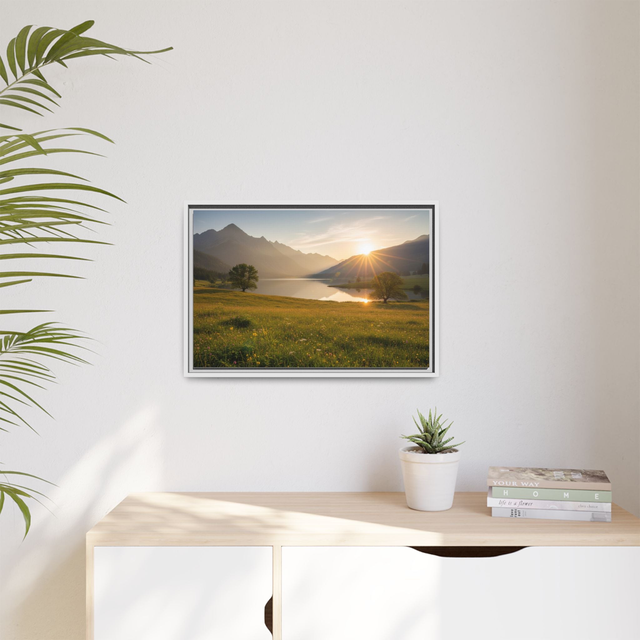 Sunrise Mountain Lake Matte Canvas — Framed Landscape Wall Art