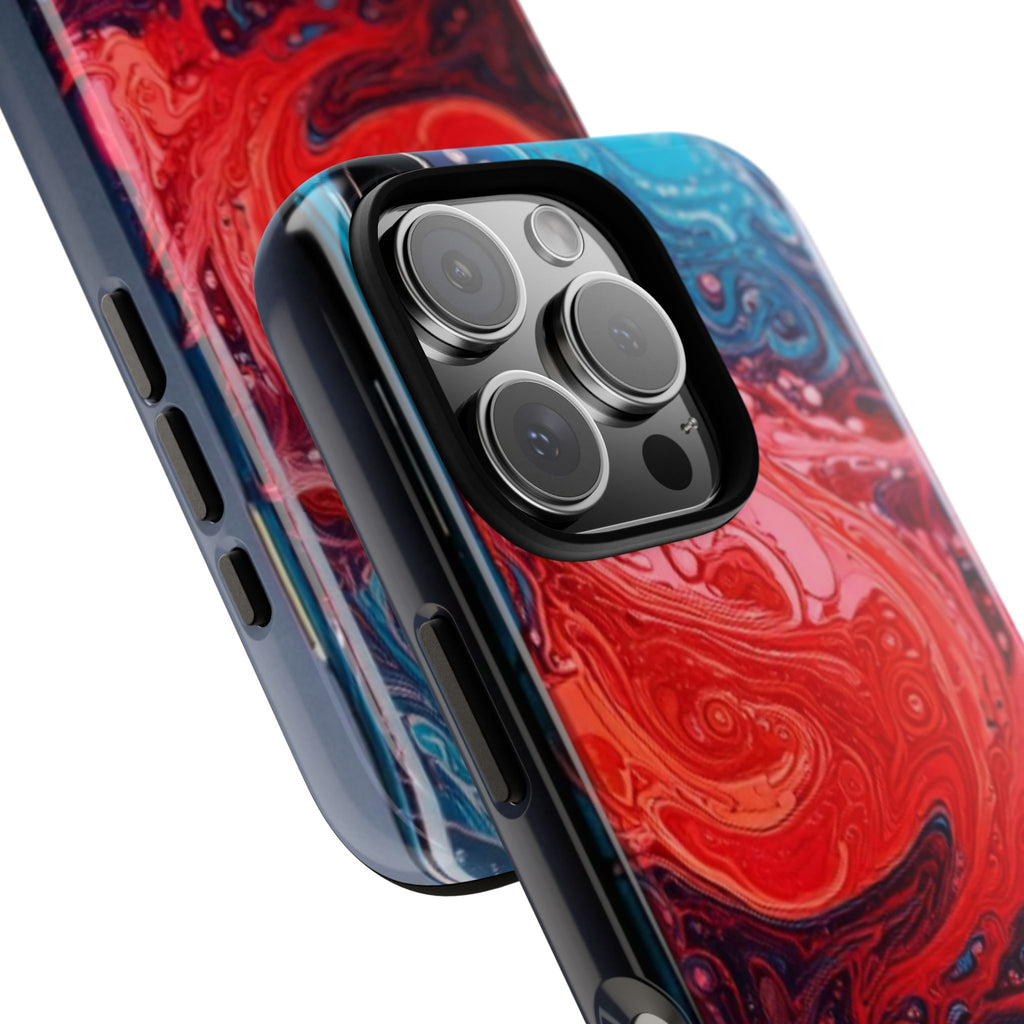 Abstract Red & Blue Swirl Tough Phone Case — Protective iPhone Cover with Fluid Art Design