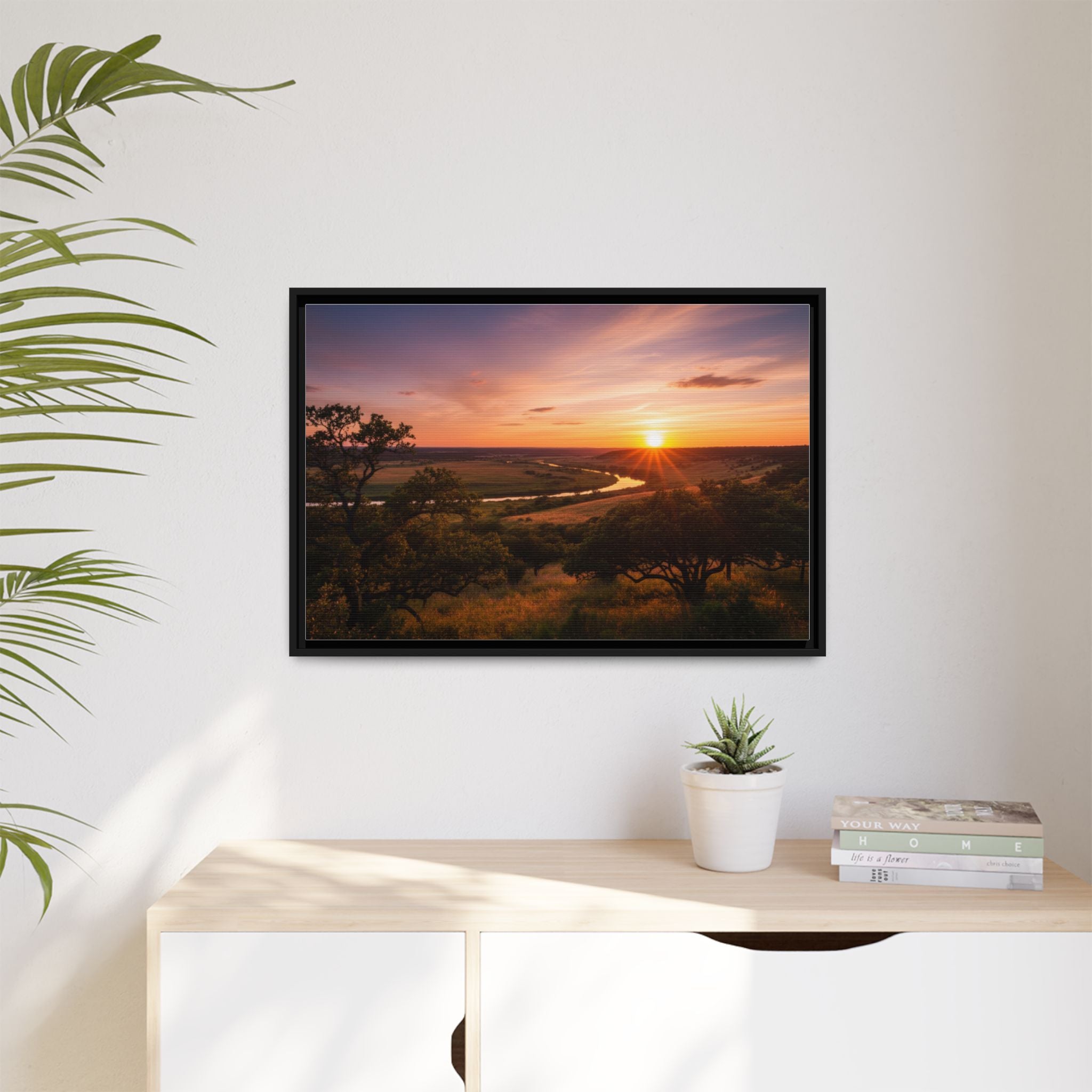Sunset River Matte Canvas Framed Wall Art
