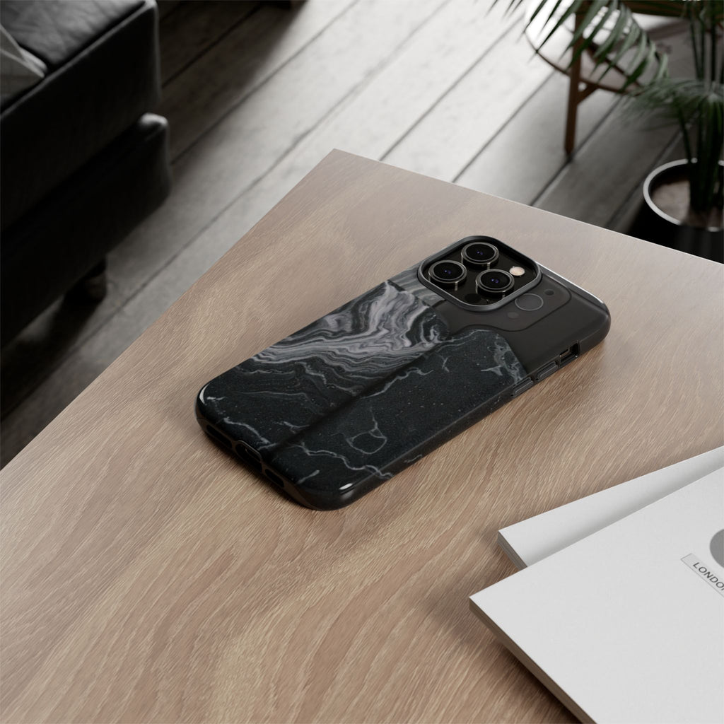 Black Marble Tough Phone Case — Protective iPhone Cover with Marble Texture
