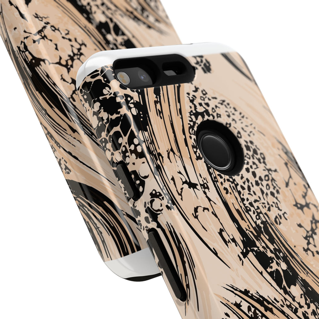 Abstract Brushstroke Phone Case — Neutral Beige & Black Artistic Protective Cover